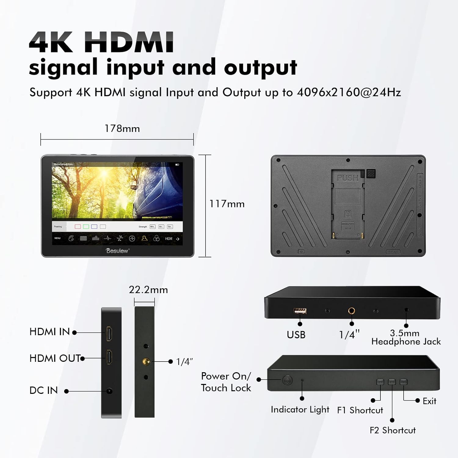 Boîte ouverte - moniteur de champ de caméra R7II 7&nbsp;po écran tactile HD intégrale IPS 2600nits à angle de vue de 178° de Desview