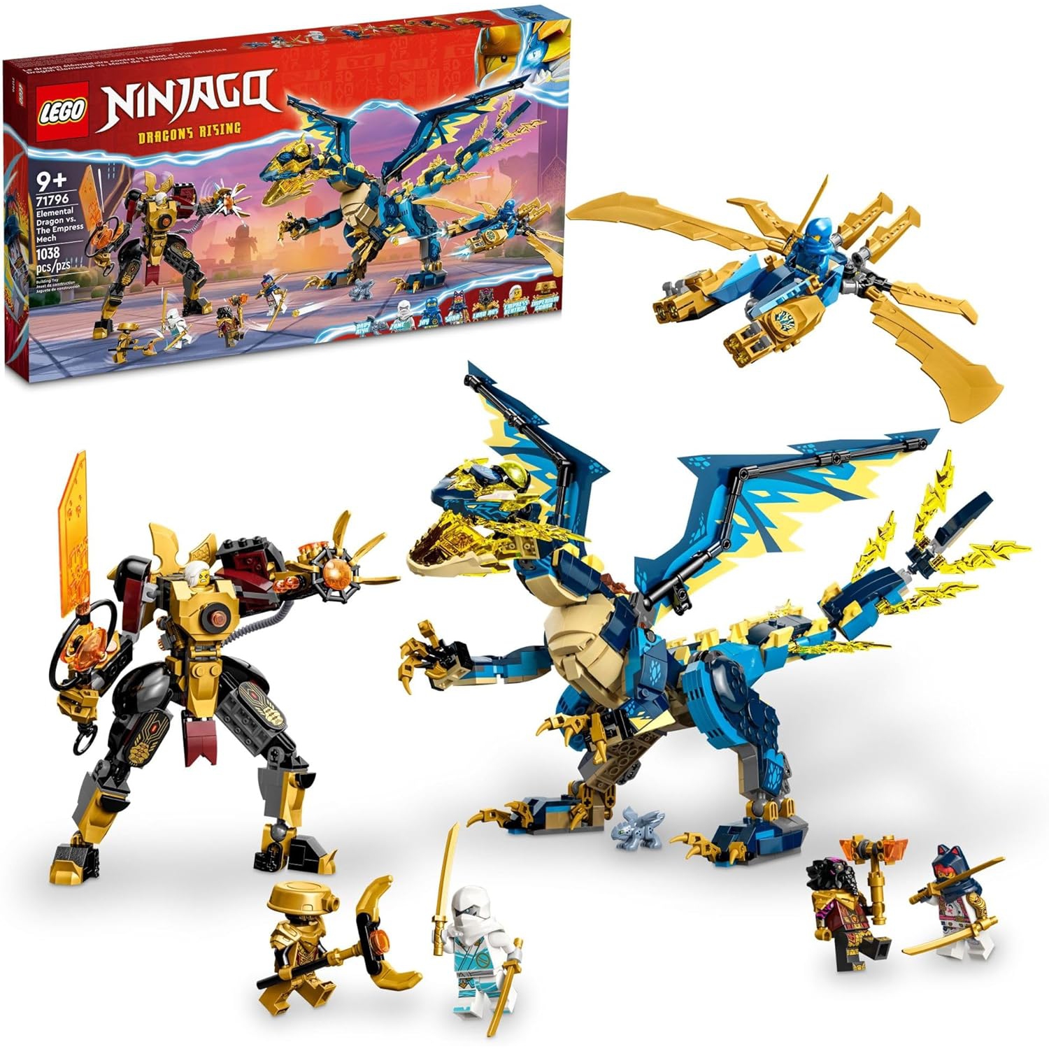 LEGO NINJAGO Elemental Dragon vs. The Empress Mech 71796 Building Toy Set, Features a Dragon, Mech, Ninja Flyer and 6 Minifigures, Gift for Boys and