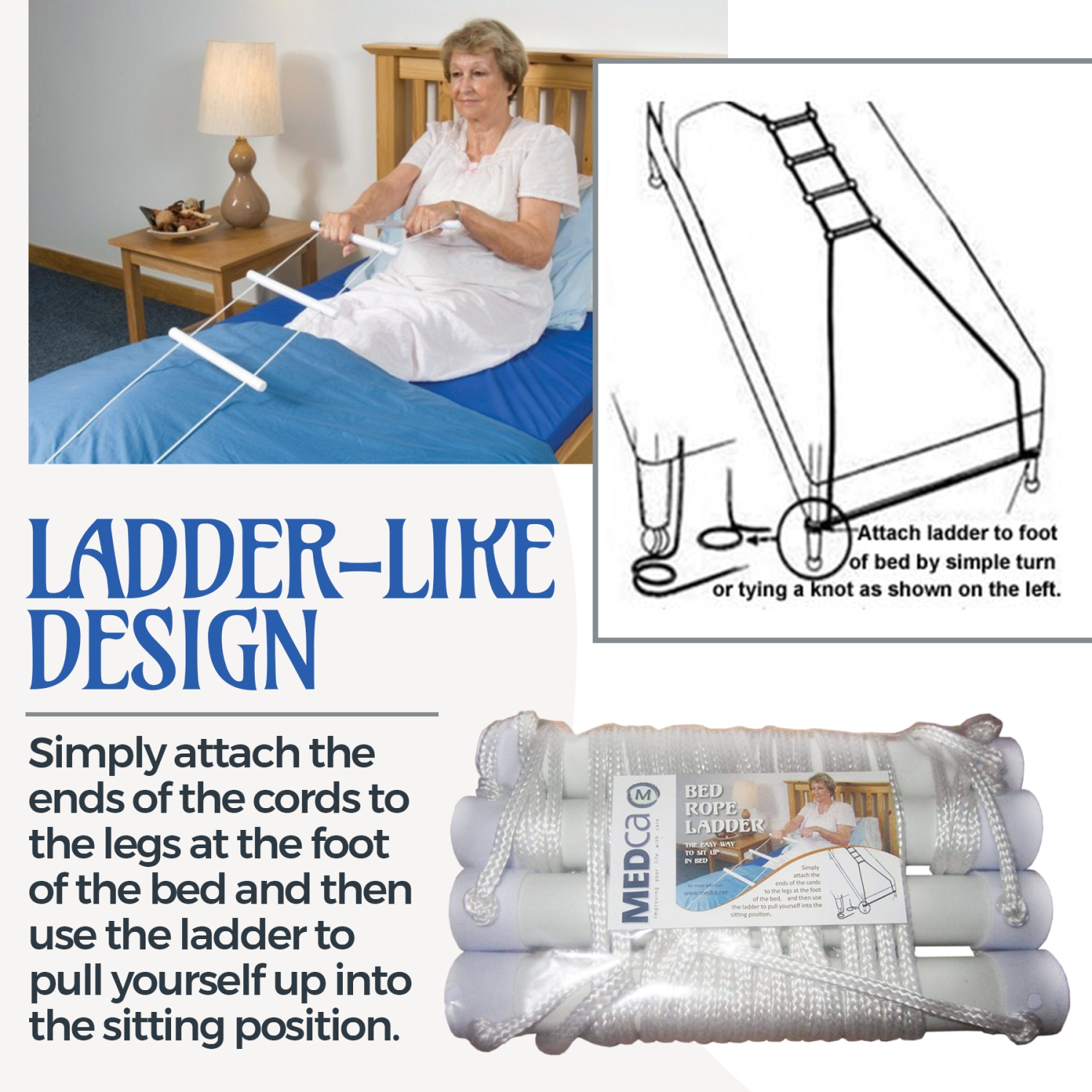 Medca Bed Helper Adjustable Home Pull Up Assist Ladder Strap with Grip and Handles - Glows in the Dark - Help to Easily Sit Up for Seniors,