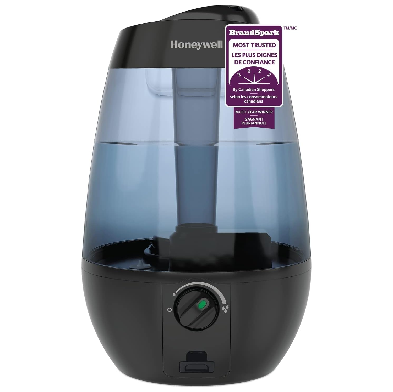 Honeywell HUL535BC Ultrasonic Cool Mist Humidifier, with Variable Output Control, Auto Shut-off, Ultra Quiet Operation, Directional Mist Outlet, Cool Visible Mist, Black, 1-Gallon