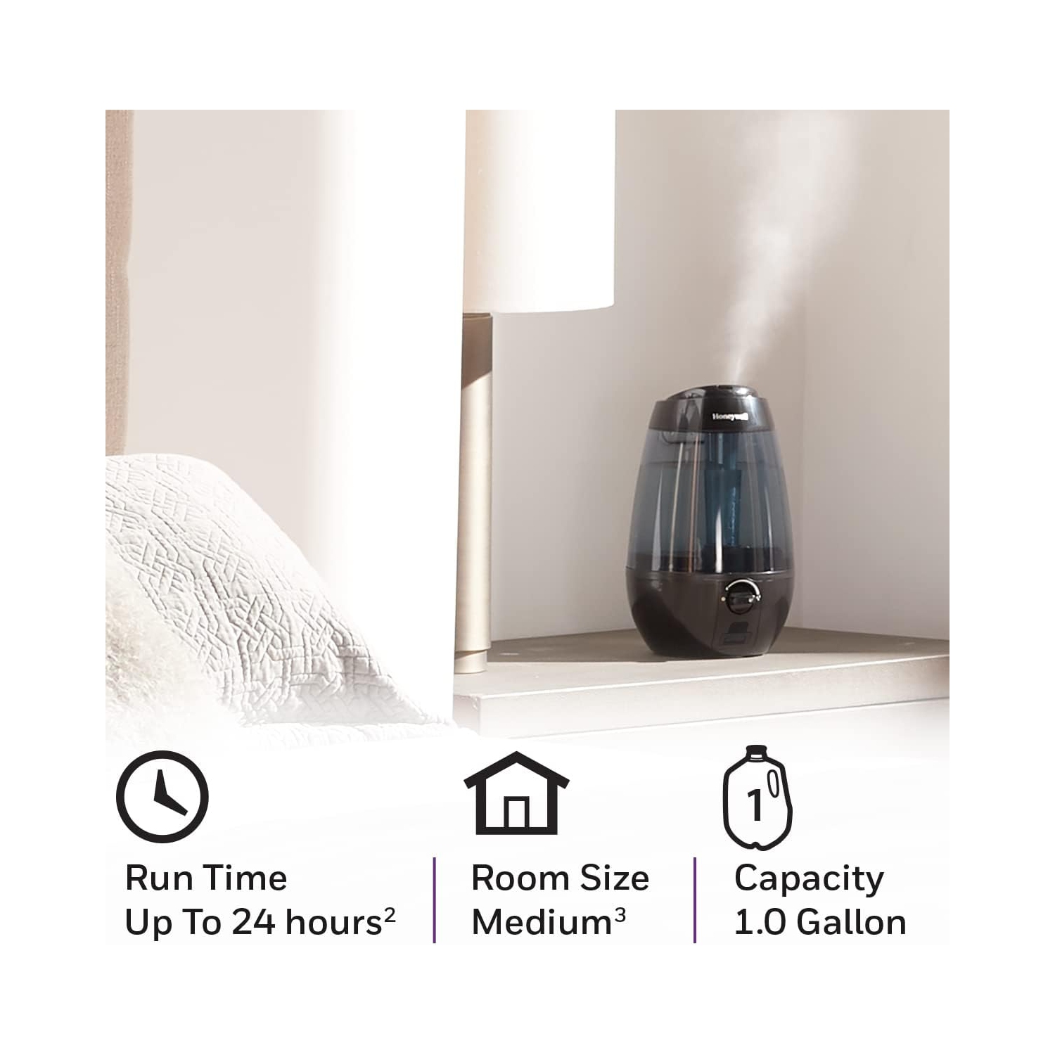 Honeywell HUL535BC Ultrasonic Cool Mist Humidifier, with Variable Output Control, Auto Shut-off, Ultra Quiet Operation, Directional Mist Outlet, Cool