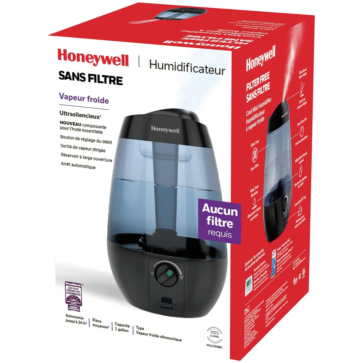 Honeywell HUL535BC Ultrasonic Cool Mist Humidifier, with Variable Output Control, Auto Shut-off, Ultra Quiet Operation, Directional Mist Outlet, Cool