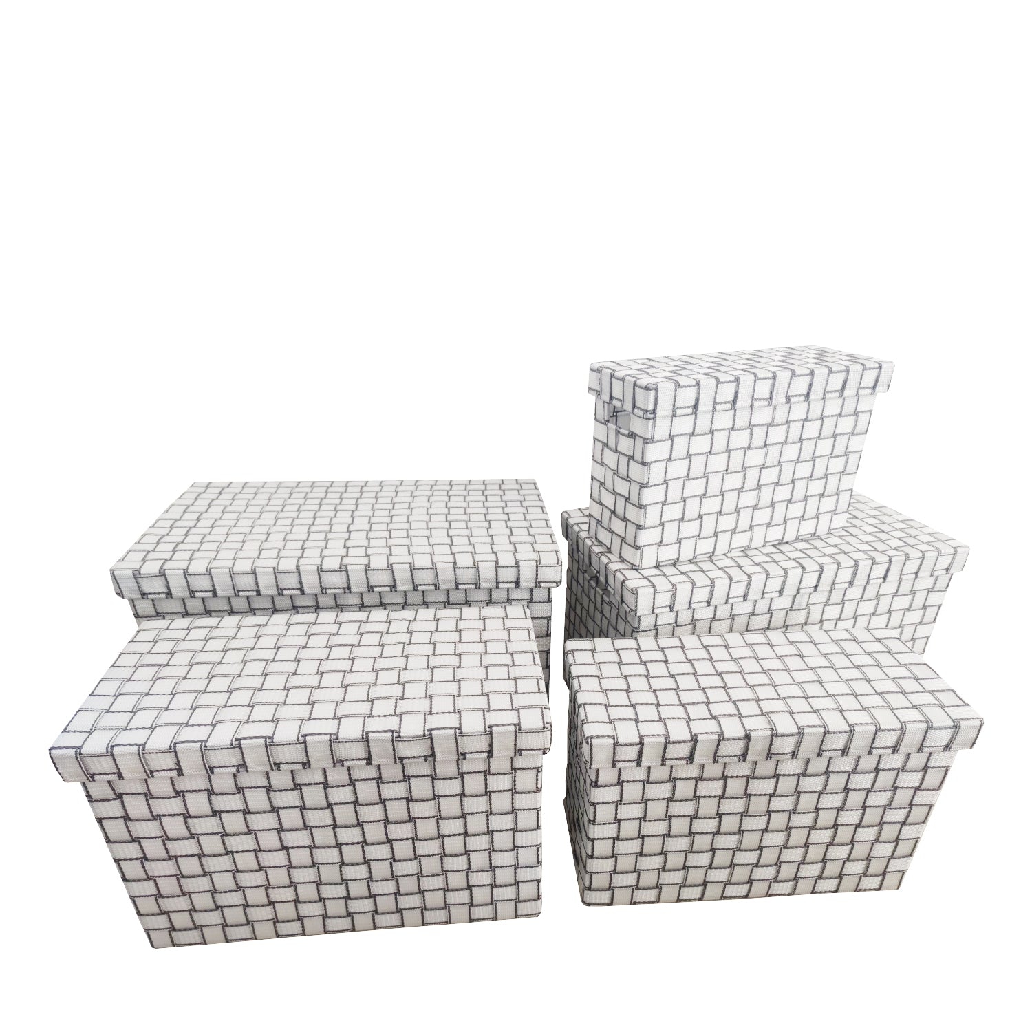 Jessar - Set of 5 Fabric Storage Baskets with Lids, White