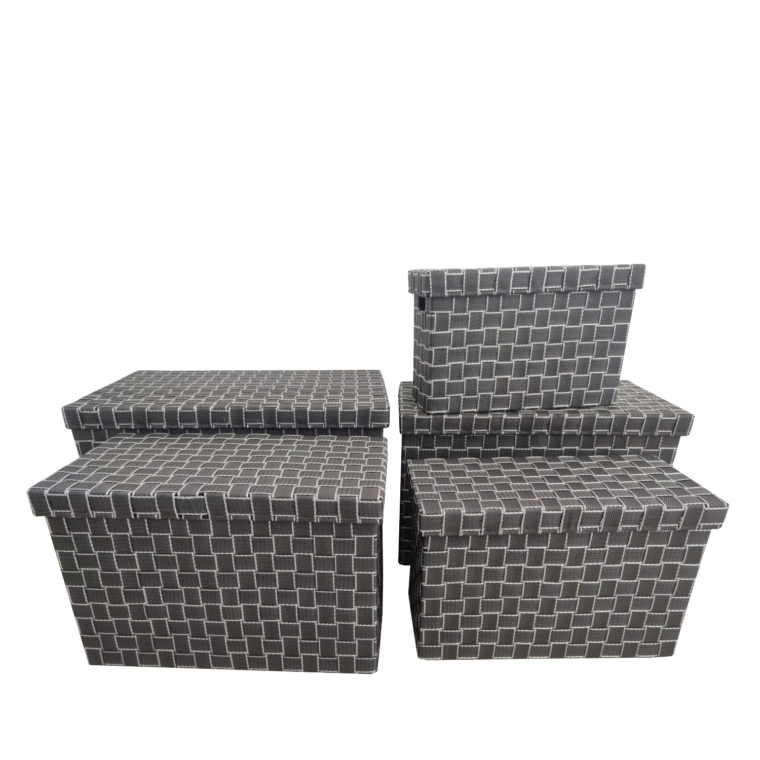 Jessar - Set of 5 Fabric Storage Baskets with Lids, Gray