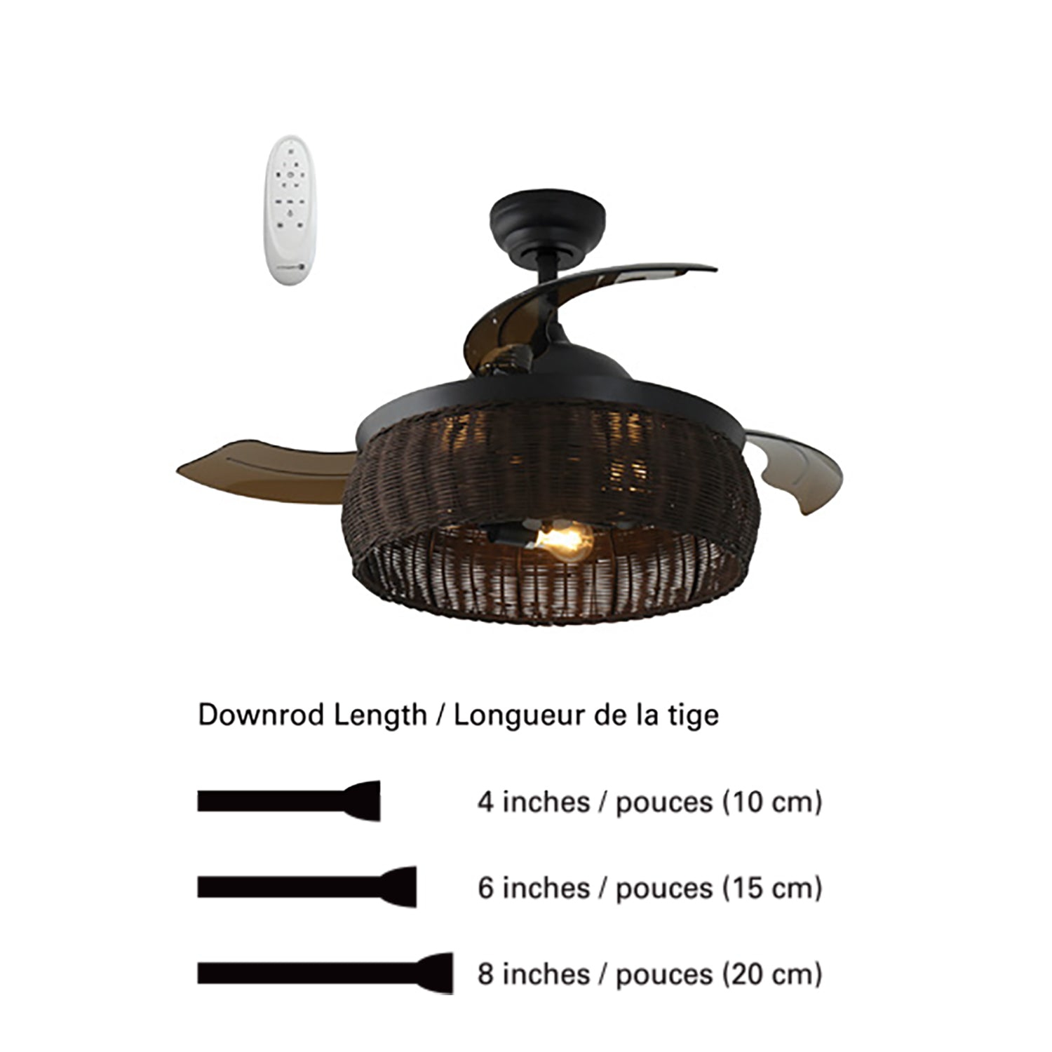 Xtricity – ventilateur de plafond rétractable avec éclairage, télécommande incluse, brun