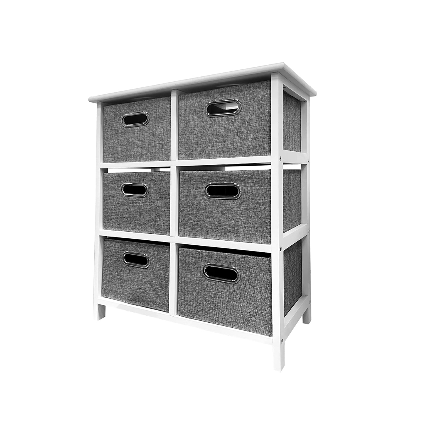 Jessar - Wooden Storage Unit with 6 Fabric Drawers, Gray and White