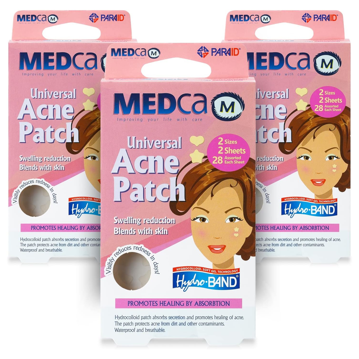 Acne Patch - Pimple Spot Treatment Hydrocolloid Bandages Absorbing Zit Cover Dots, Heart and Star Shapes by Medca