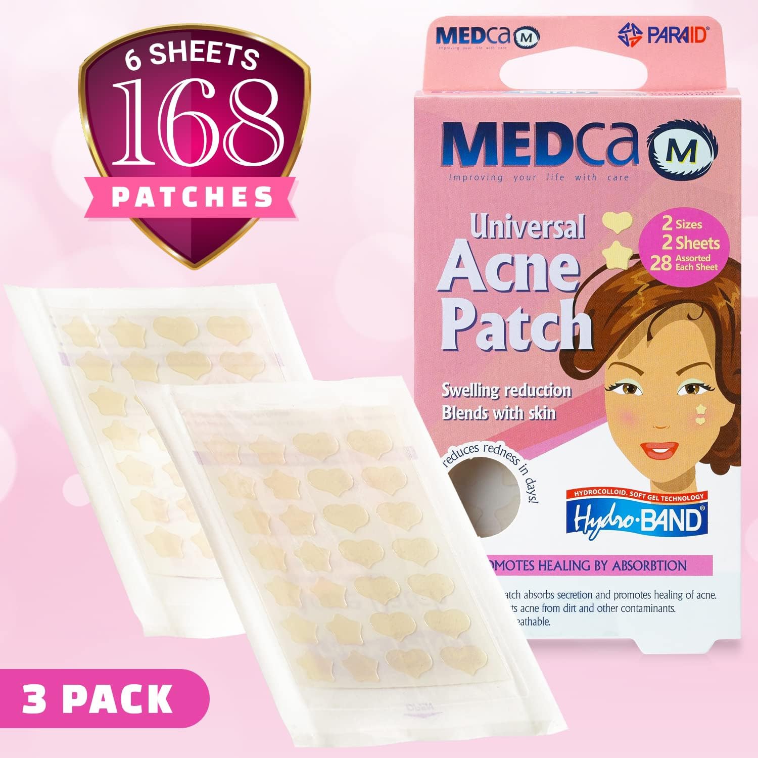Acne Patch - Pimple Spot Treatment Hydrocolloid Bandages Absorbing Zit Cover Dots, Heart and Star Shapes by Medca