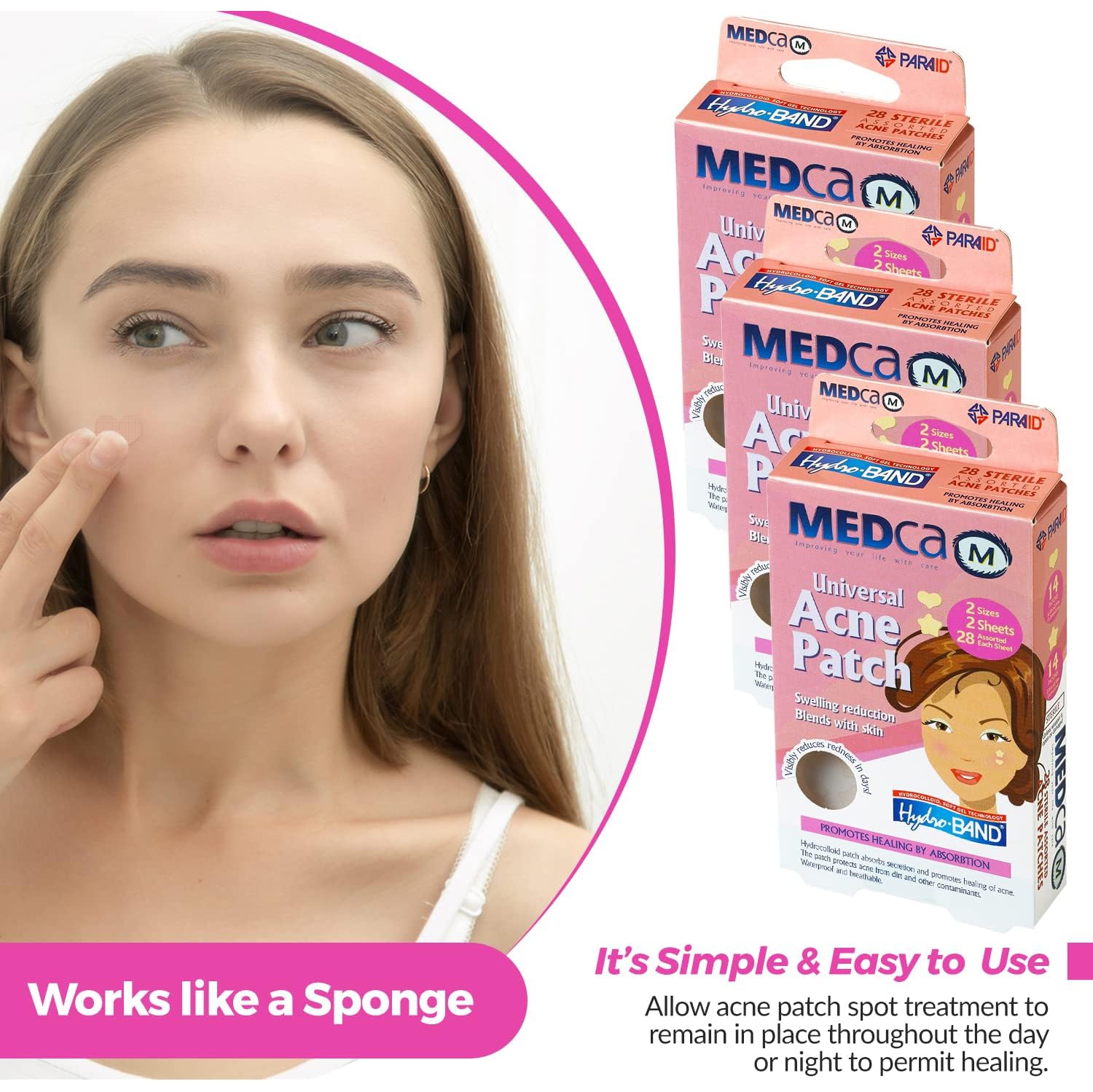 Acne Patch - Pimple Spot Treatment Hydrocolloid Bandages Absorbing Zit Cover Dots, Heart and Star Shapes by Medca