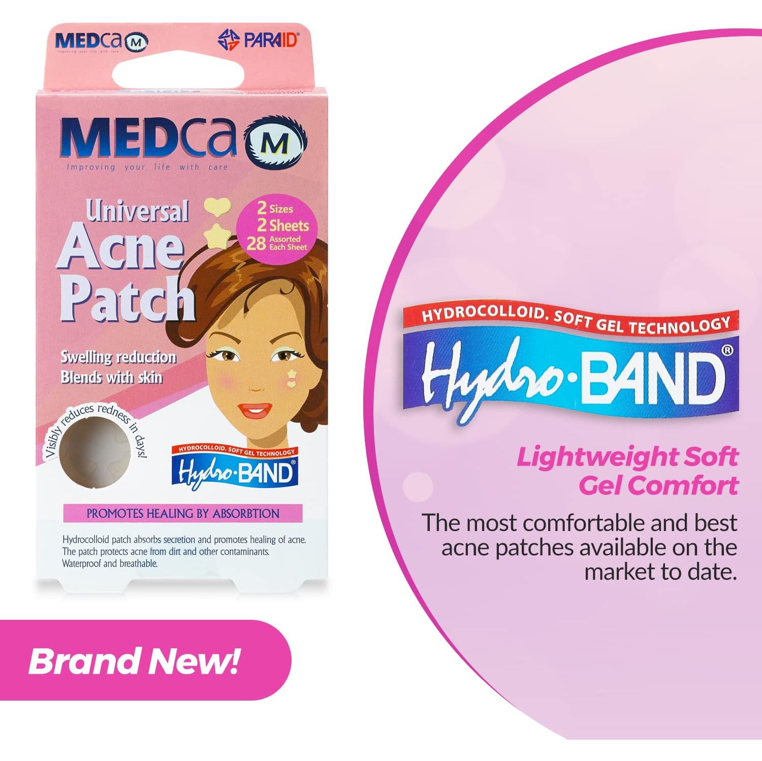 Acne Patch - Pimple Spot Treatment Hydrocolloid Bandages Absorbing Zit Cover Dots, Heart and Star Shapes by Medca