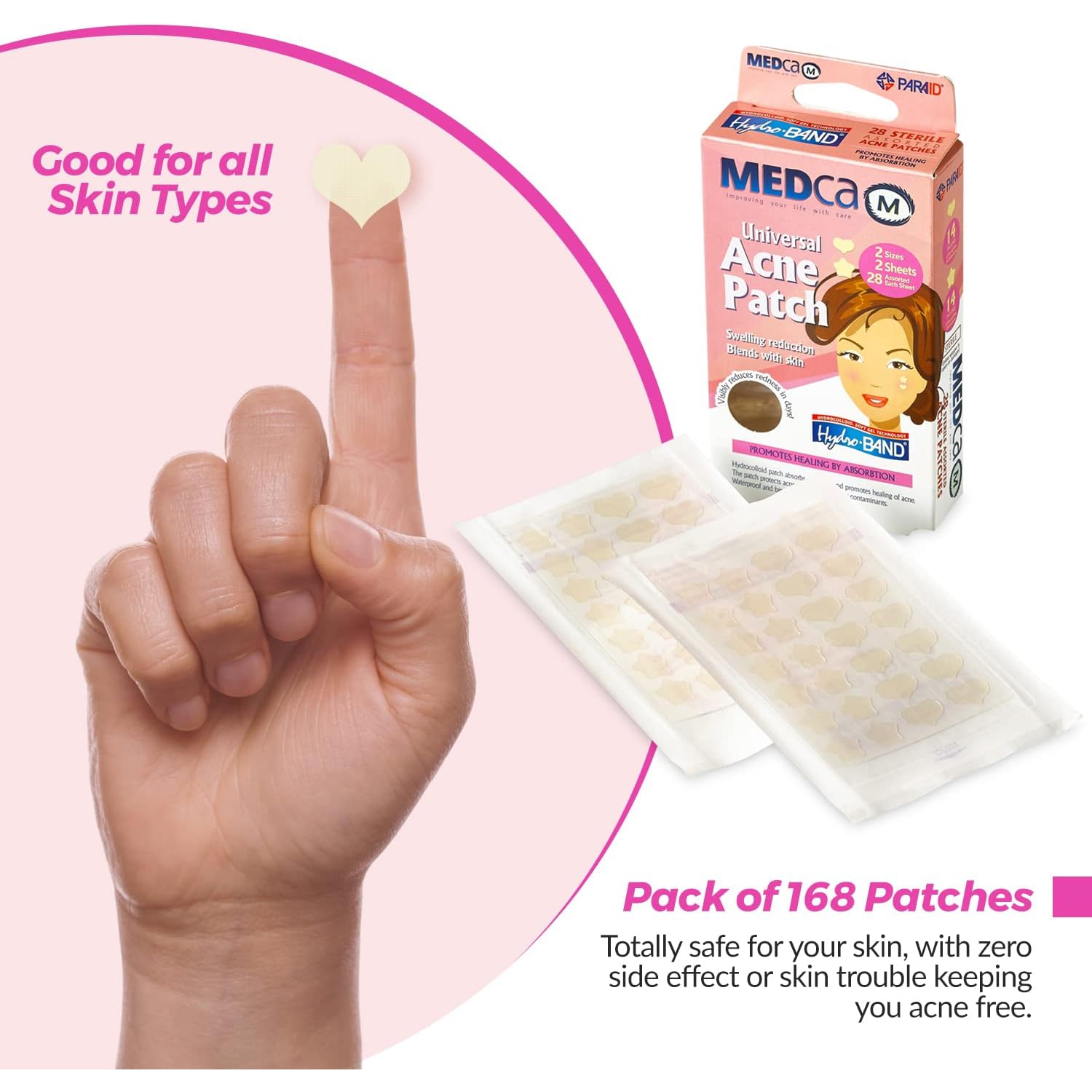 Acne Patch - Pimple Spot Treatment Hydrocolloid Bandages Absorbing Zit Cover Dots, Heart and Star Shapes by Medca