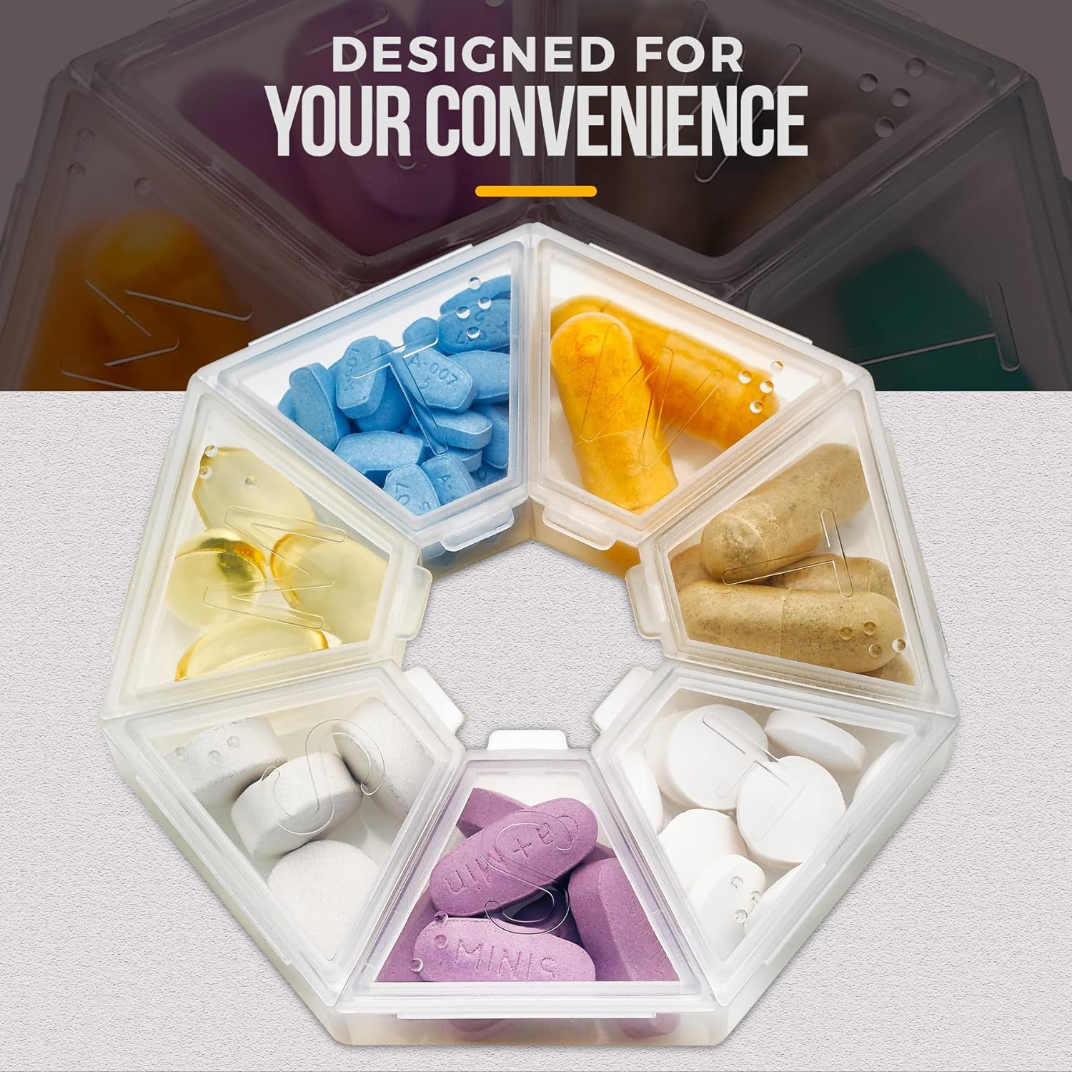 Medca Weekly Pill Organizer Clear 7-Sided Pill Reminder, Round Shaped, Pack of 4