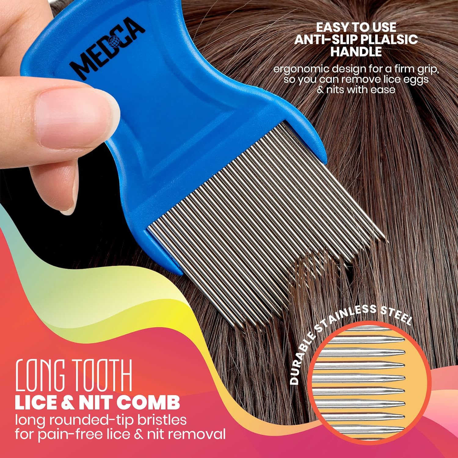 Premium 5 Piece Lice Kit - Nit Removal Fine Tooth Comb and Magnifier Full Treatment Set - Louse and Nit Combs Removes Eggs with Rounded Tips for