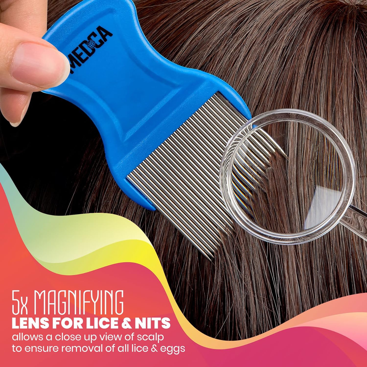 Premium 5 Piece Lice Kit - Nit Removal Fine Tooth Comb and Magnifier Full Treatment Set - Louse and Nit Combs Removes Eggs with Rounded Tips for