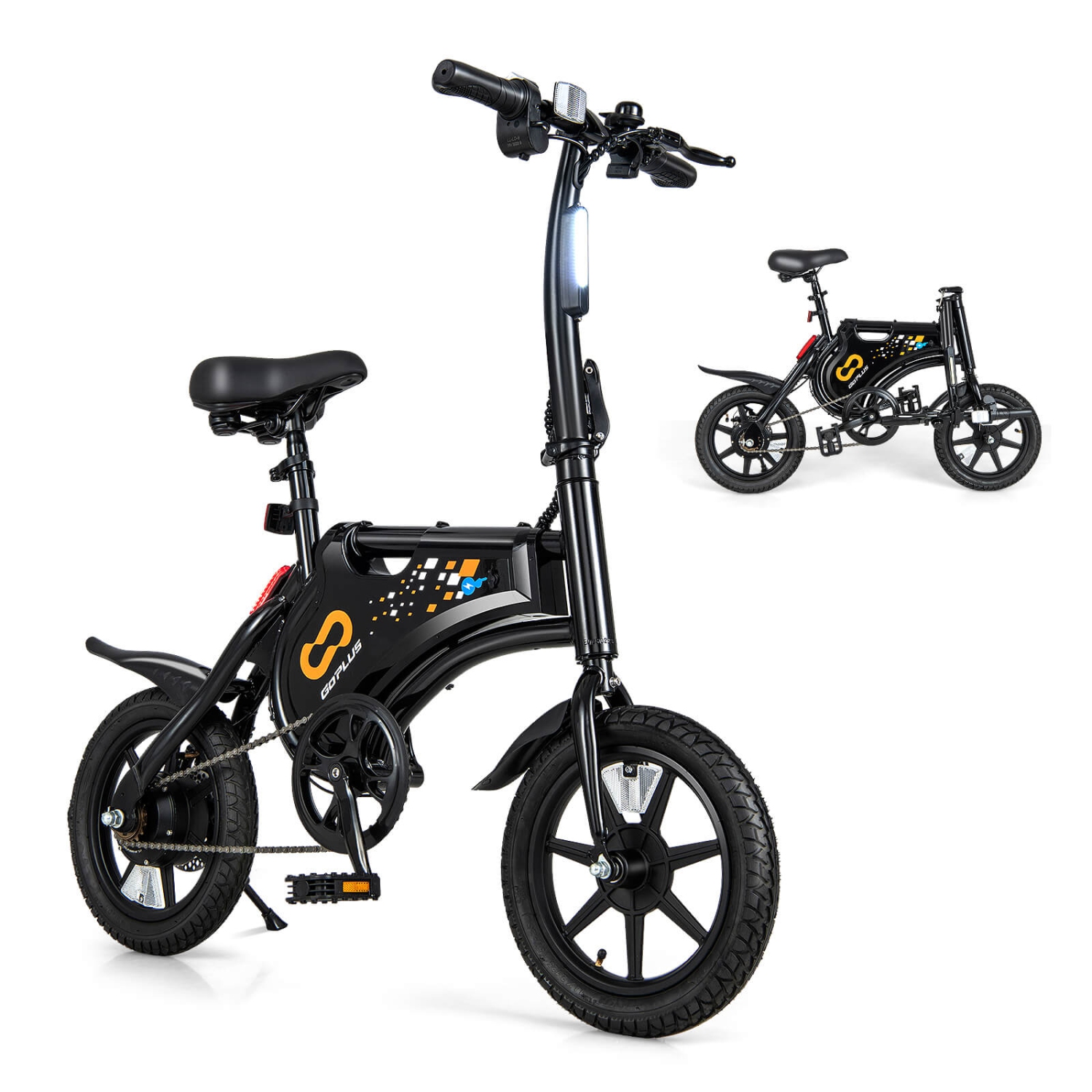 Goplus 14" Folding Electric Bike for Adults with Adjustable Saddle & Portable Handle, 350W Motor, 36V Battery, Range up to 32km