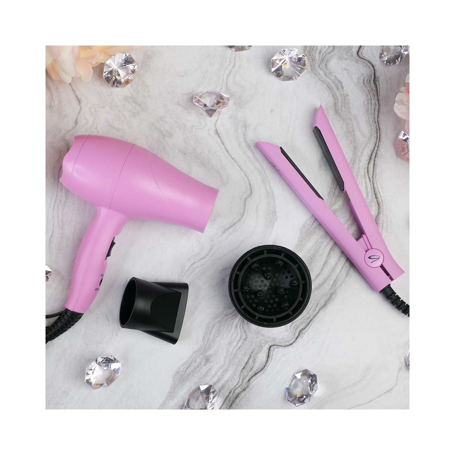 Aria Beauty - Mini Travel Set: Flat Iron and Dryer Pink