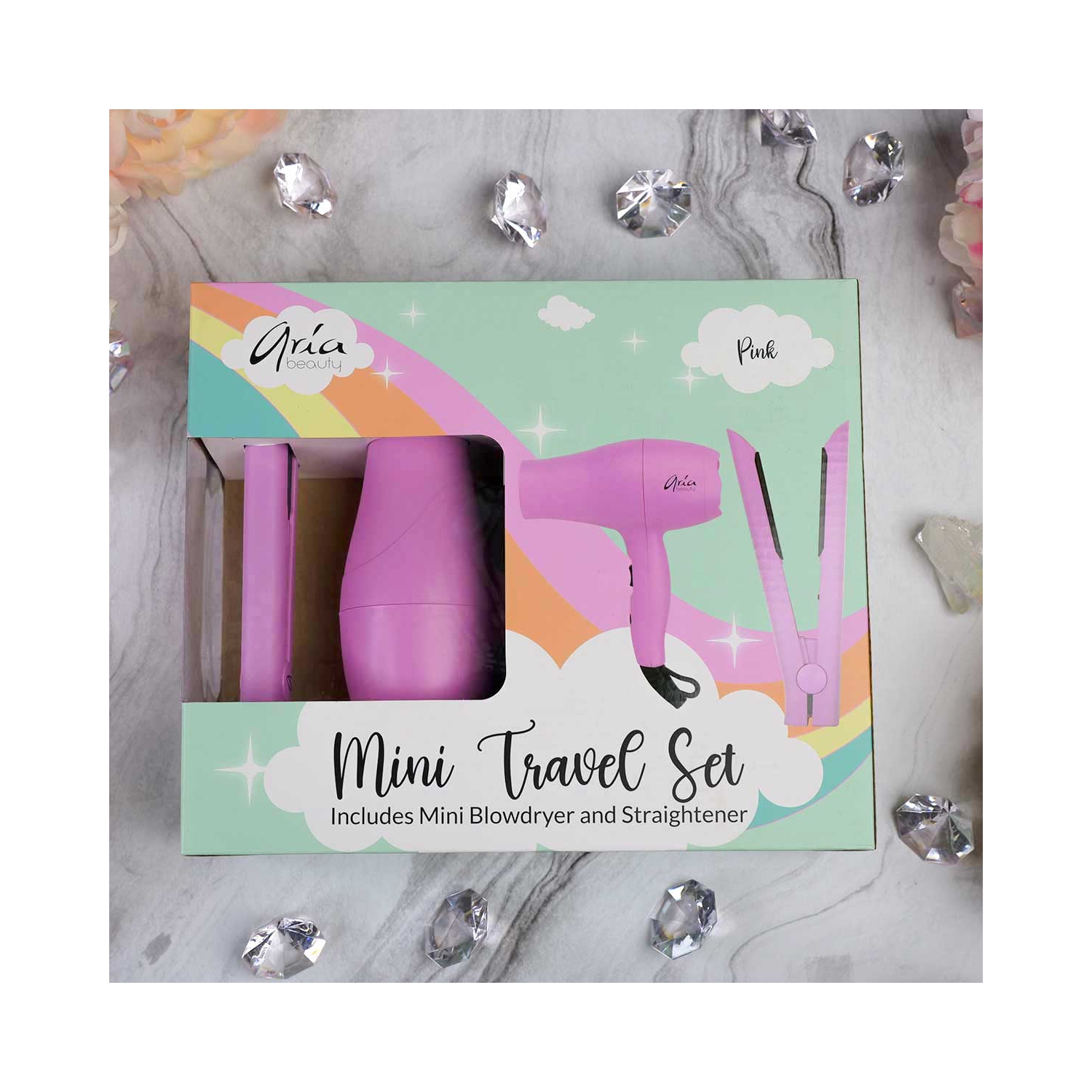 Aria Beauty - Mini Travel Set: Flat Iron and Dryer Pink