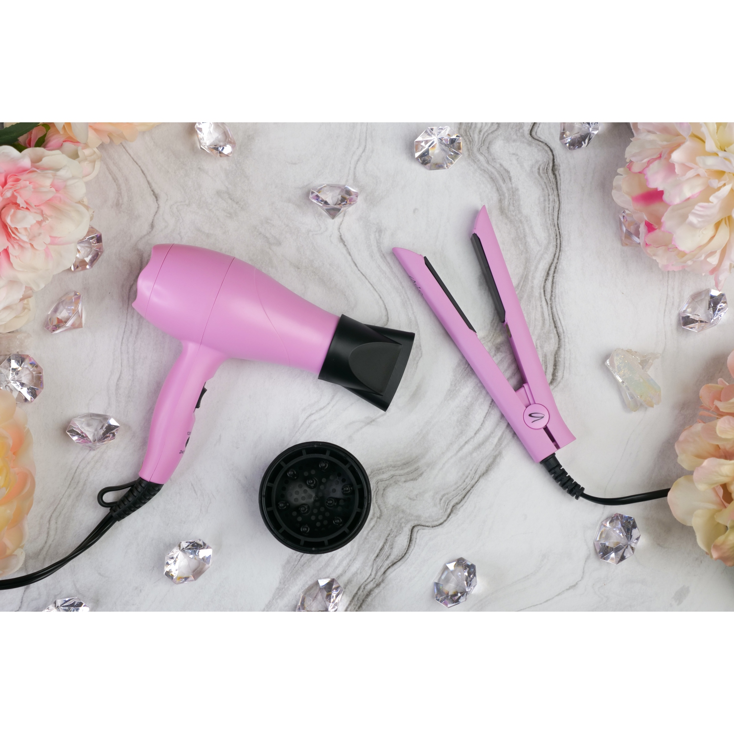 Aria Beauty - Mini Travel Set: Flat Iron and Dryer Pink