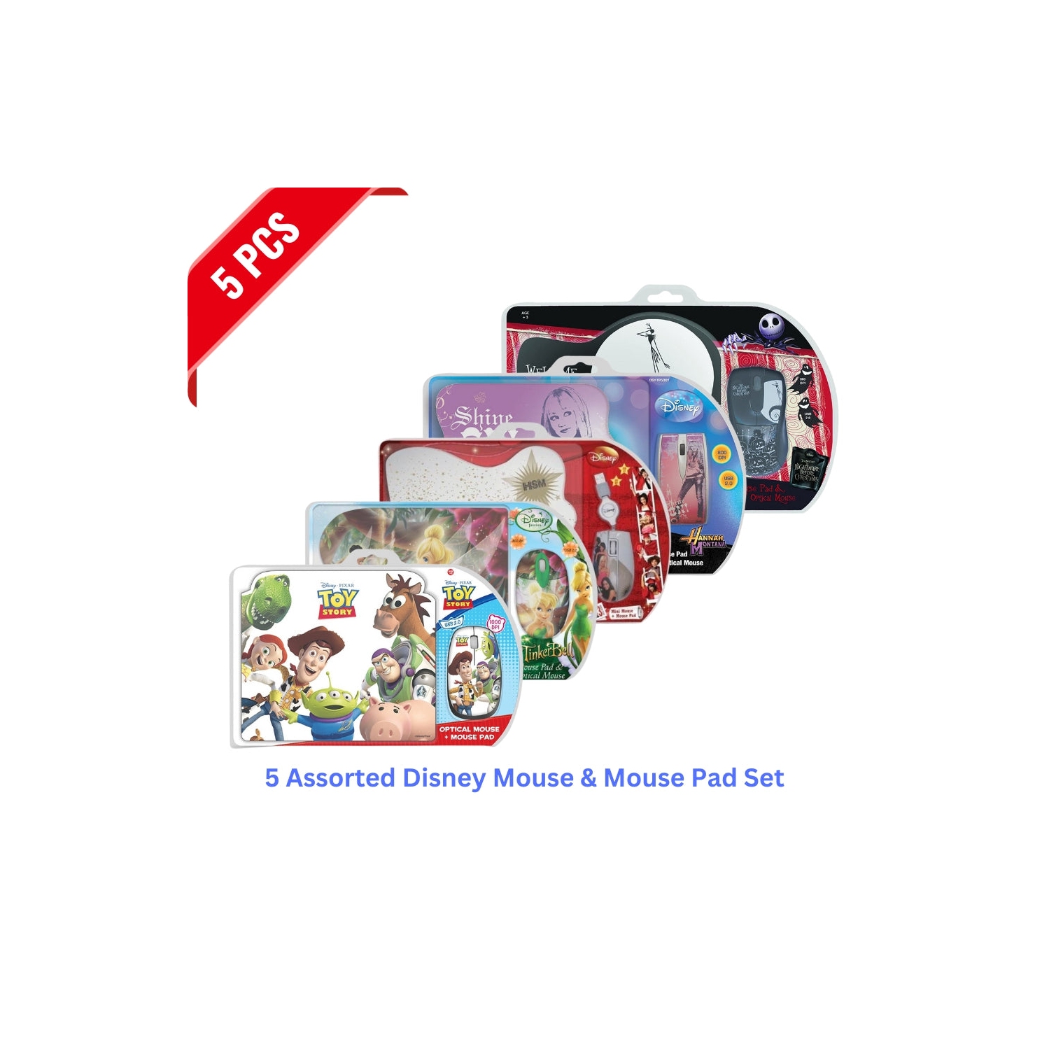 5 Assorted Disney Optical Mouse & Mouse Pad Set