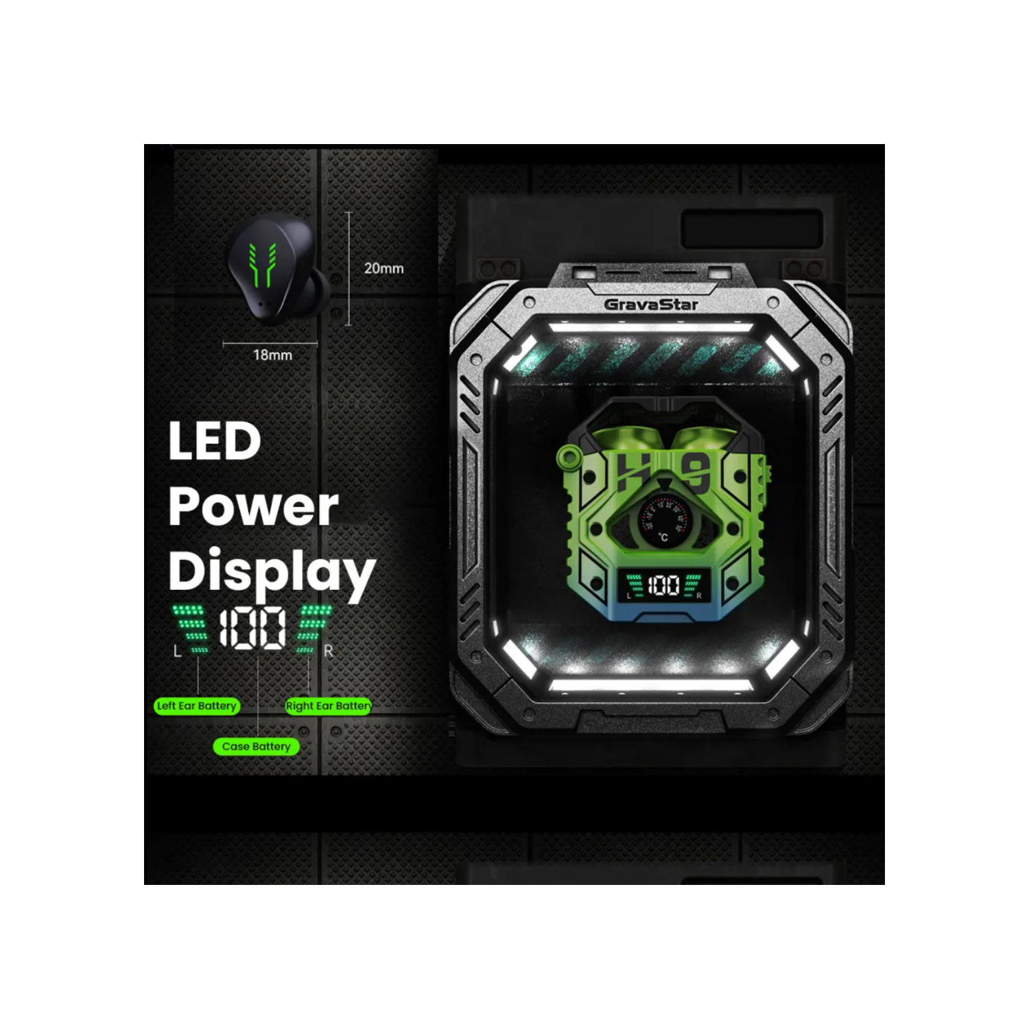 TUTT H9 TWS Casque de jeu sans fil en alliage de zinc avec micro Bt5,3 | Thermomètre | grande capacité de batterie Écouteurs à suppression du bruit