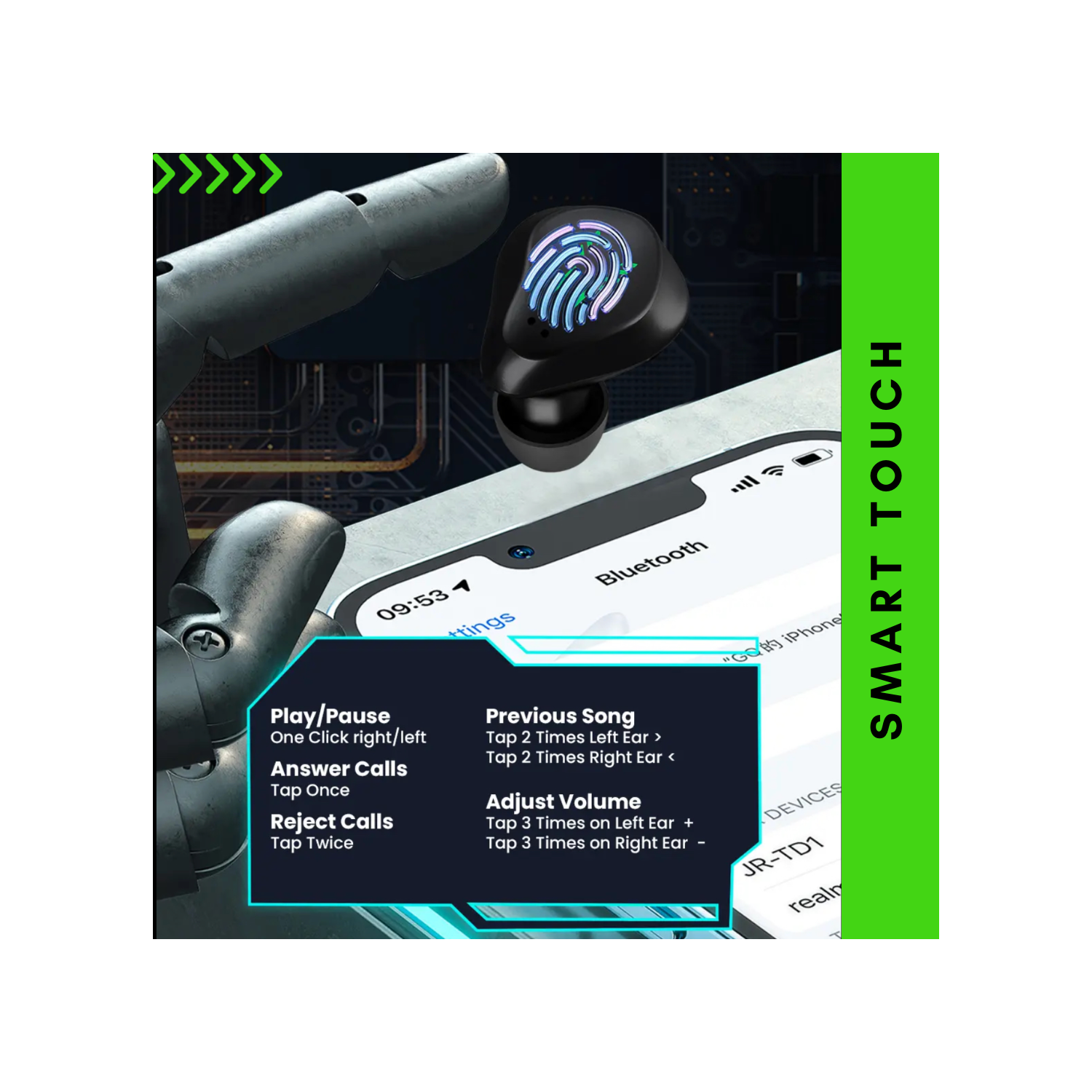 TUTT H9 TWS Casque de jeu sans fil en alliage de zinc avec micro Bt5,3 | Thermomètre | grande capacité de batterie Écouteurs à suppression du bruit