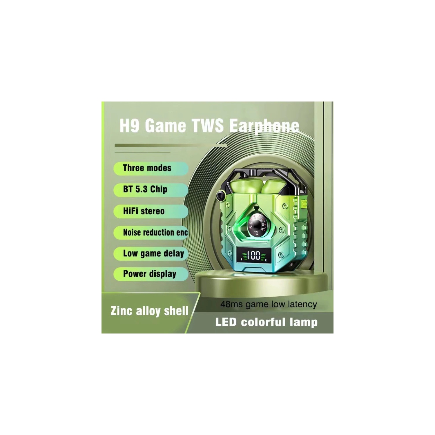 TUTT H9 TWS Casque de jeu sans fil en alliage de zinc avec micro Bt5,3 | Thermomètre | grande capacité de batterie Écouteurs à suppression du bruit