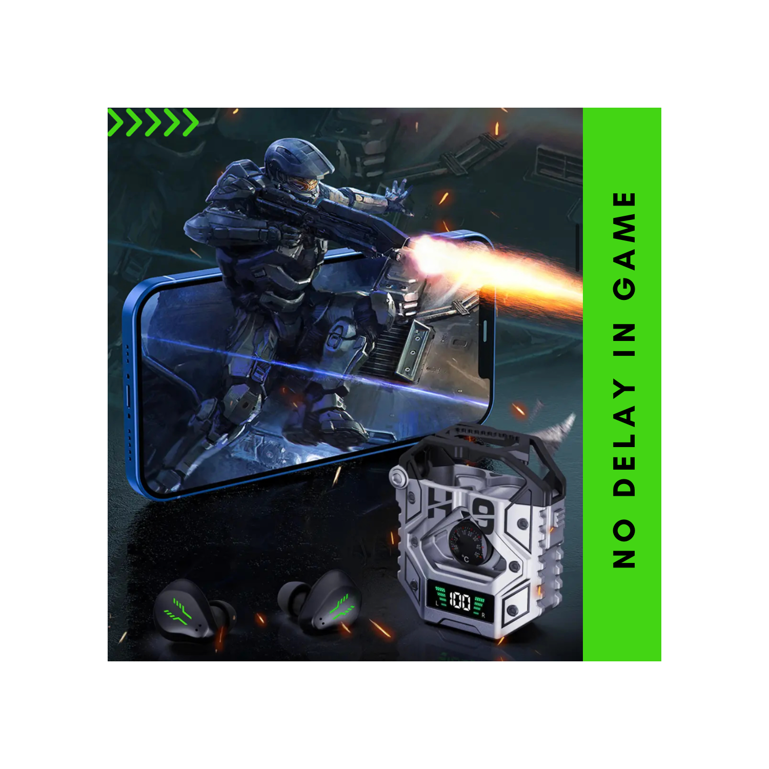 TUTT H9 TWS Casque de jeu sans fil en alliage de zinc avec micro Bt5,3 | Thermomètre | grande capacité de batterie Écouteurs à suppression du bruit