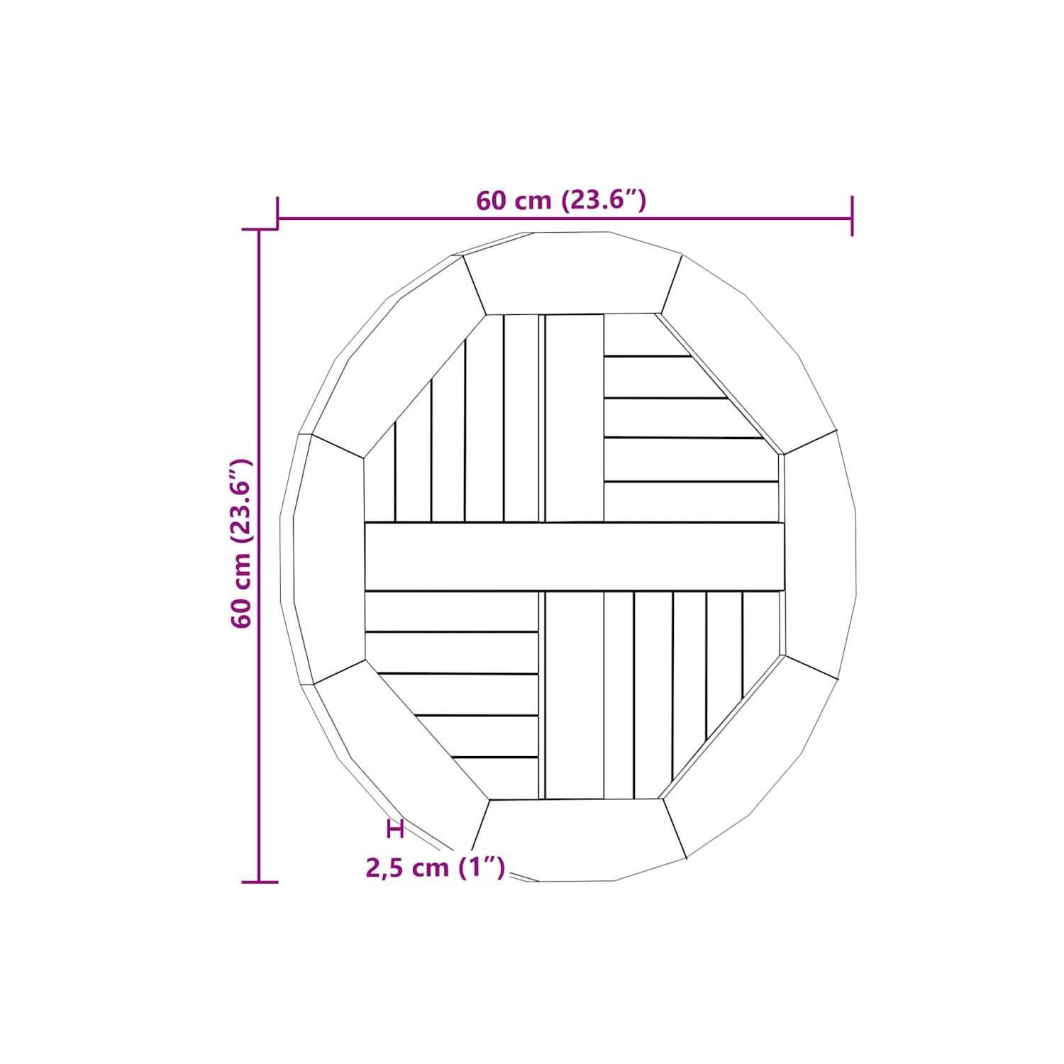 vidaXL Table Top Solid Teak Wood Round 2.5 cm 60 cm