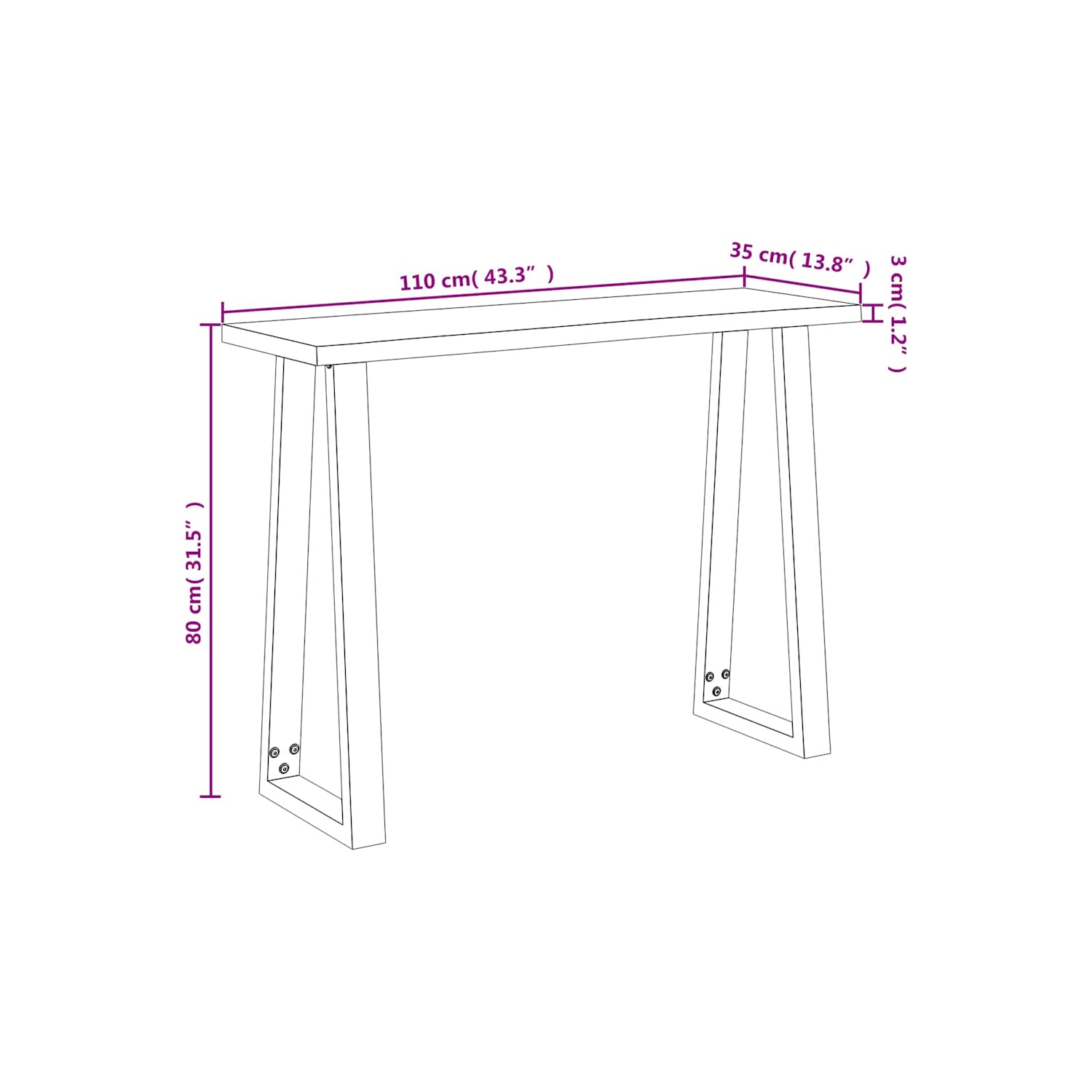 vidaXL Console Table with Live Edge 110x35x80 cm Solid Wood Acacia