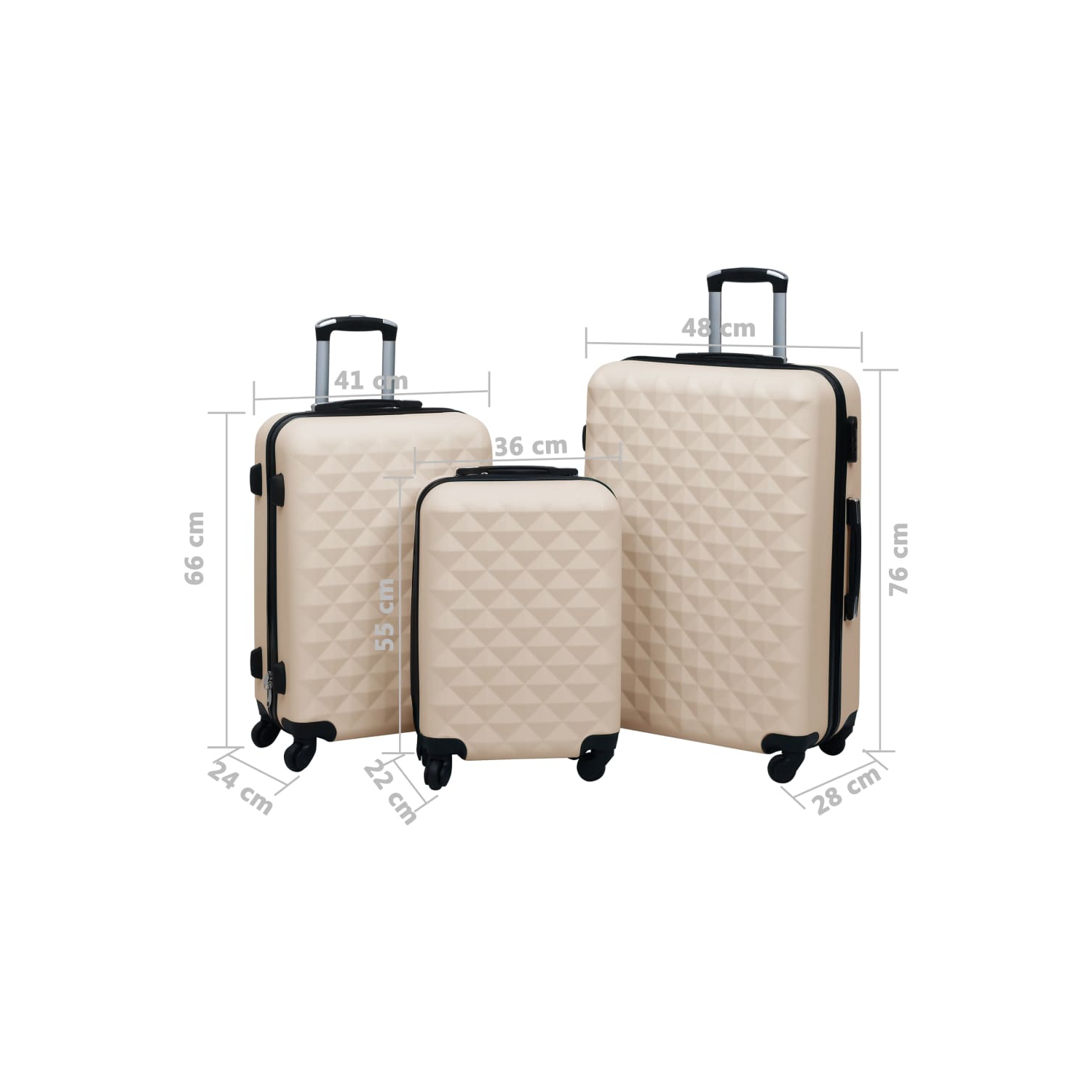 vidaXL Hardcase Trolley Set 3 pcs Gold ABS