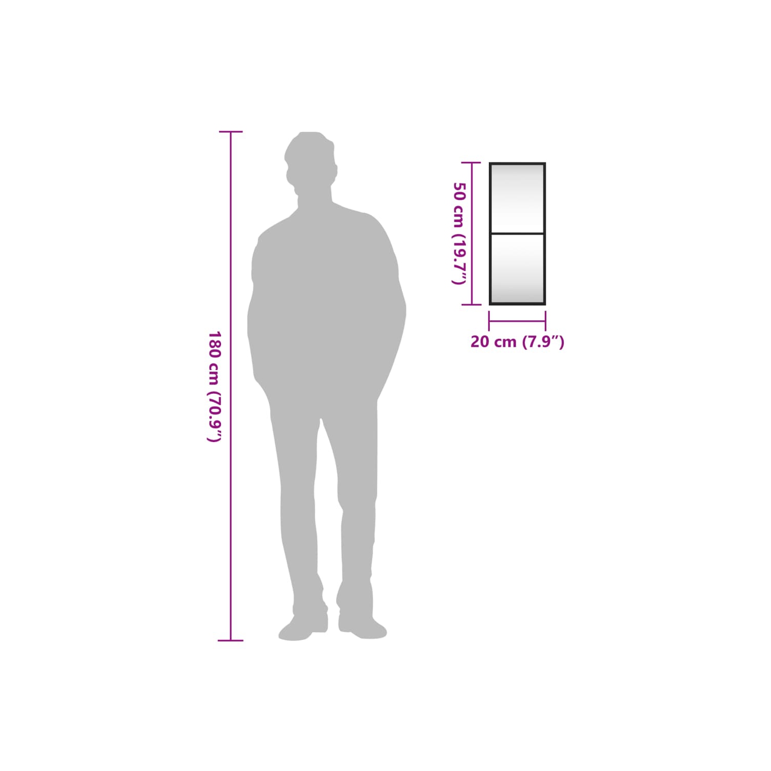 vidaXL Wall Mirror Black 20x50 cm Rectangle Iron