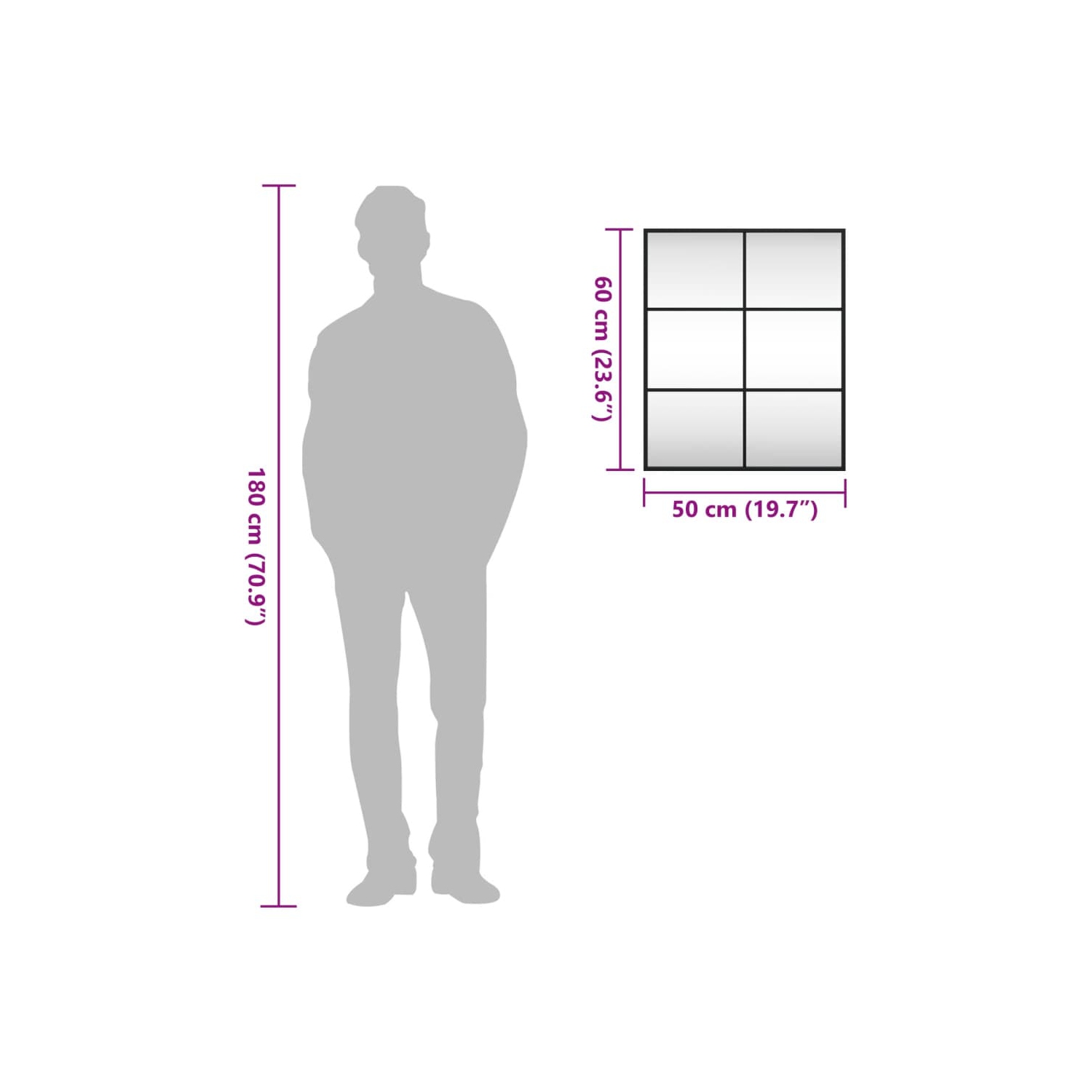 vidaXL Wall Mirror Black 50x60 cm Rectangle Iron