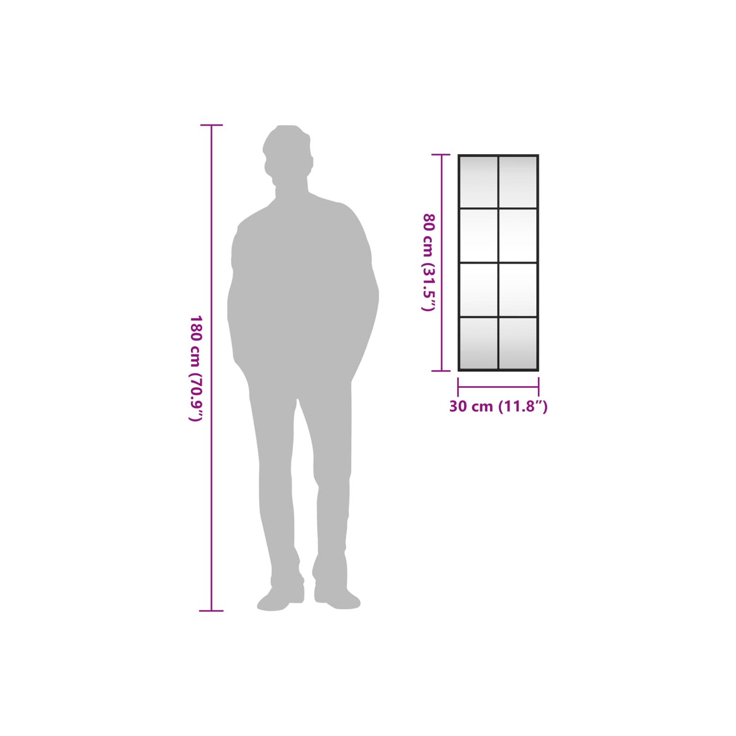 vidaXL Wall Mirror Black 30x80 cm Rectangle Iron