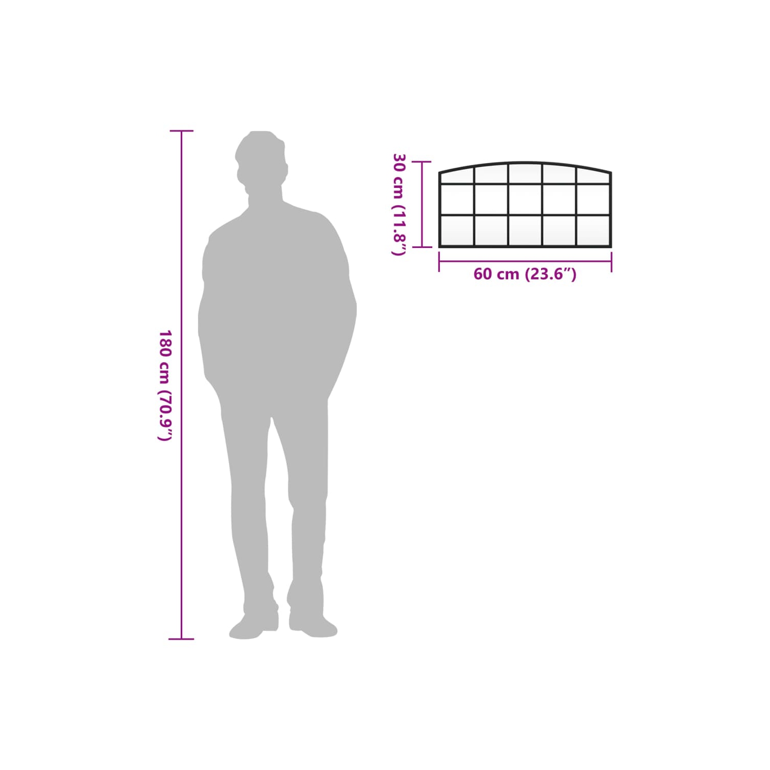 vidaXL Wall Mirror Black 60x30 cm Arch Iron