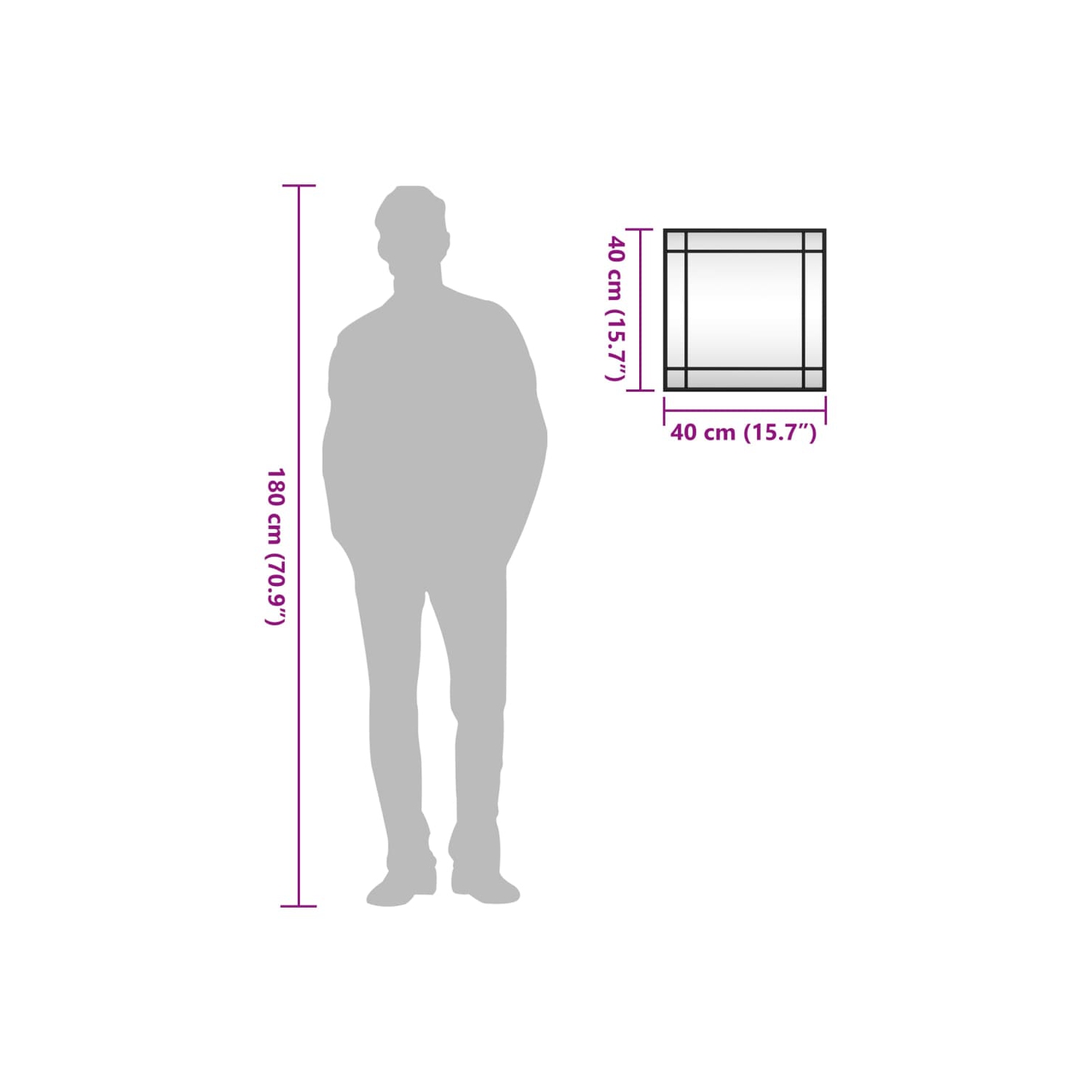 vidaXL Wall Mirror Black 40x40 cm Square Iron