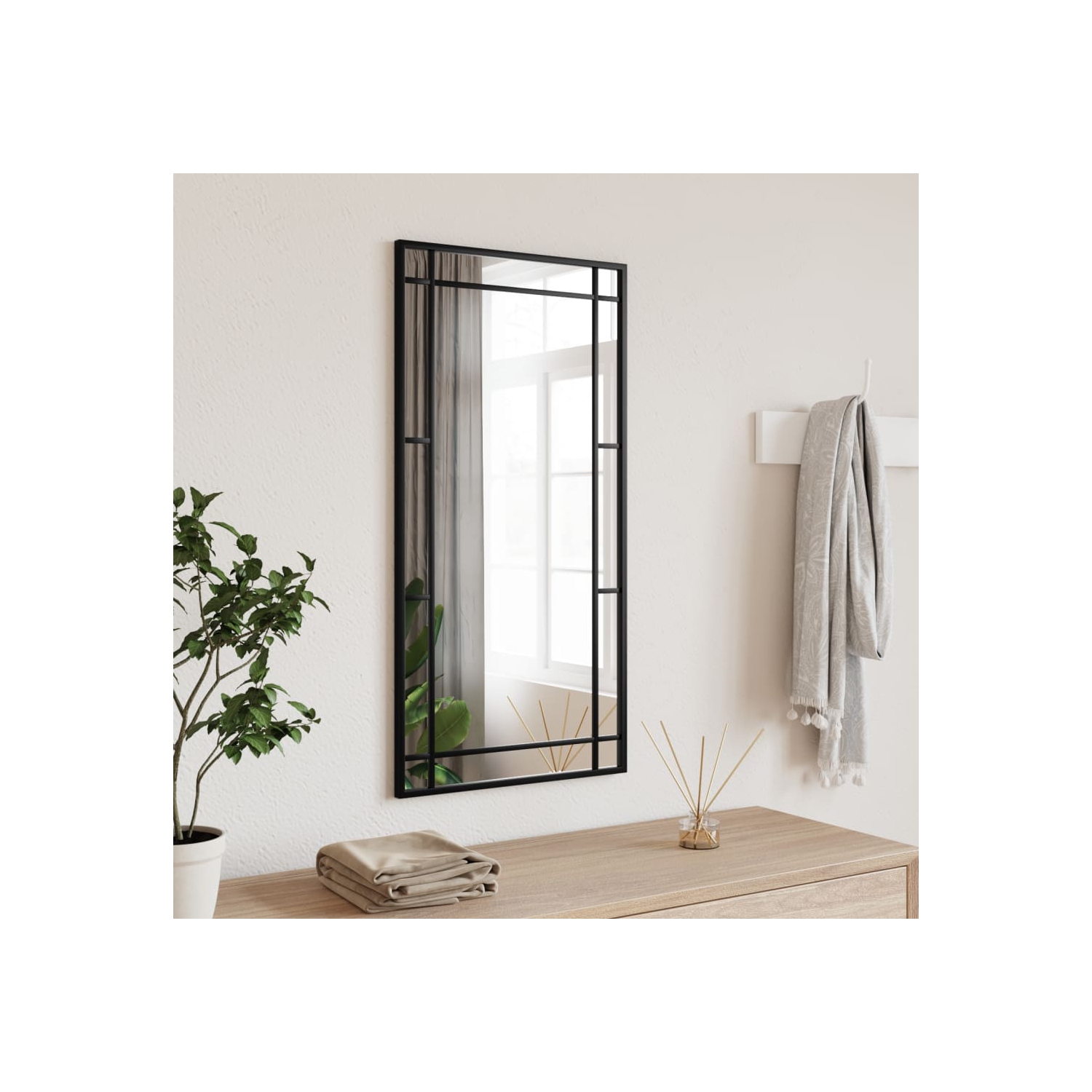 vidaXL Wall Mirror Black 40x80 cm Rectangle Iron