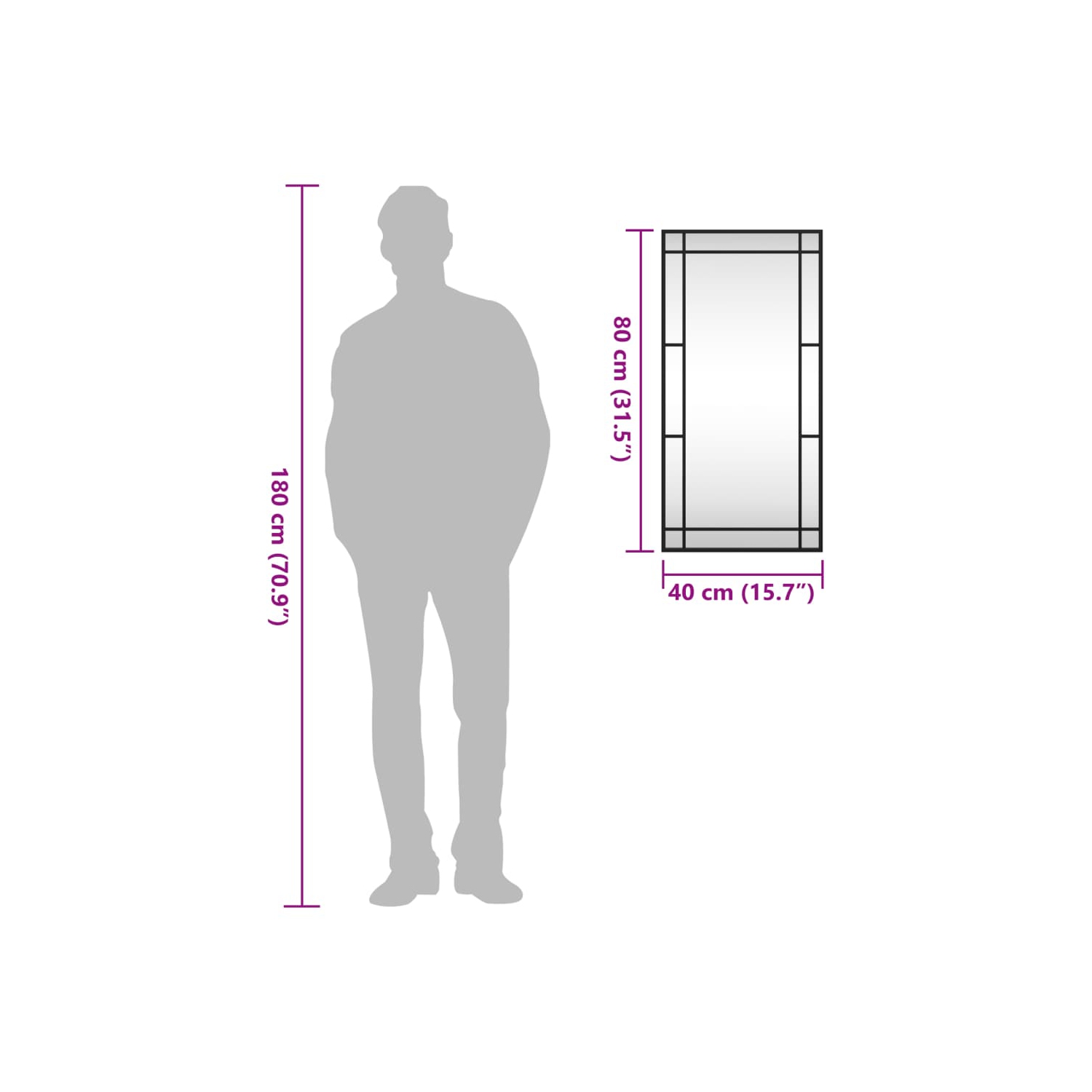 vidaXL Wall Mirror Black 40x80 cm Rectangle Iron