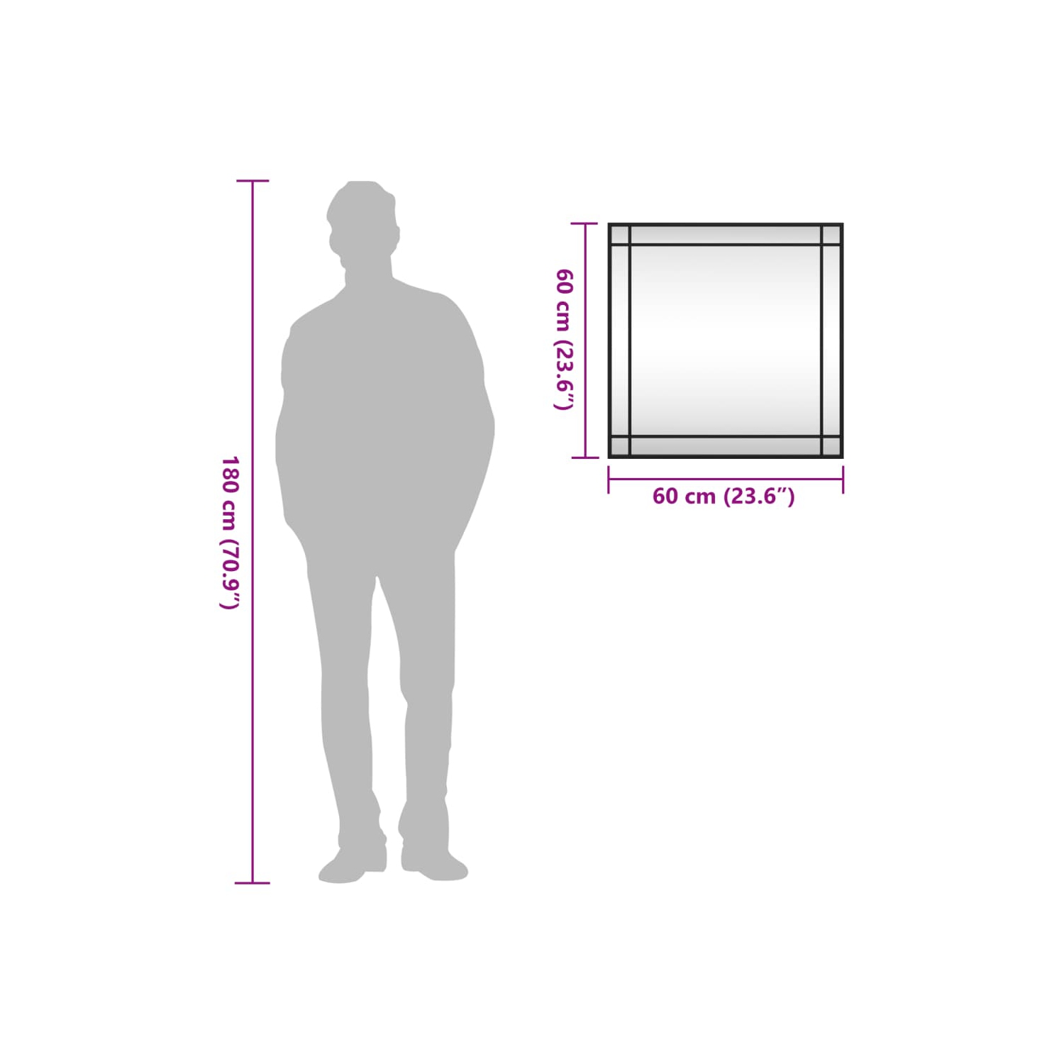 vidaXL Wall Mirror Black 60x60 cm Square Iron