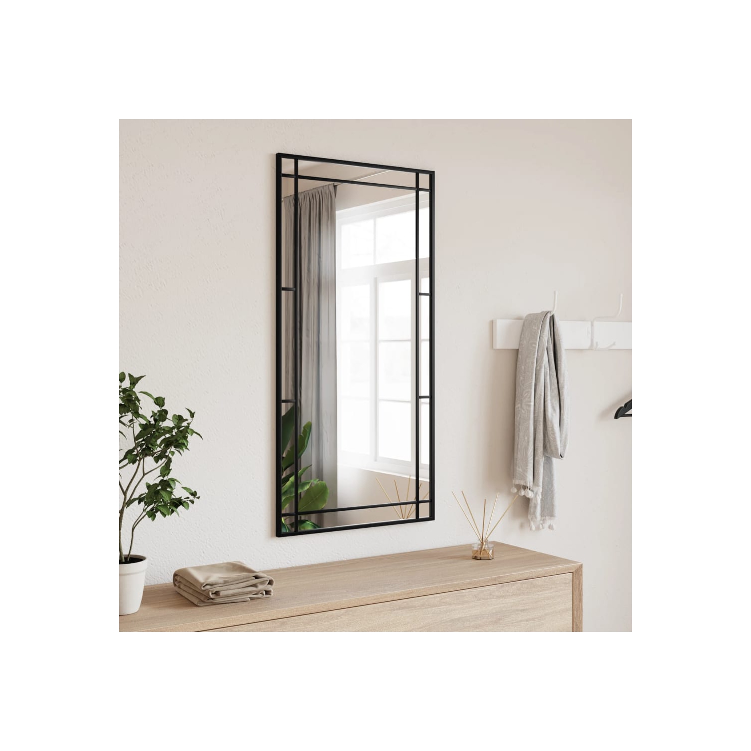 Miroir mural en fer rectangulaire 100&nbsp;cm, noir, 50 x 50 po