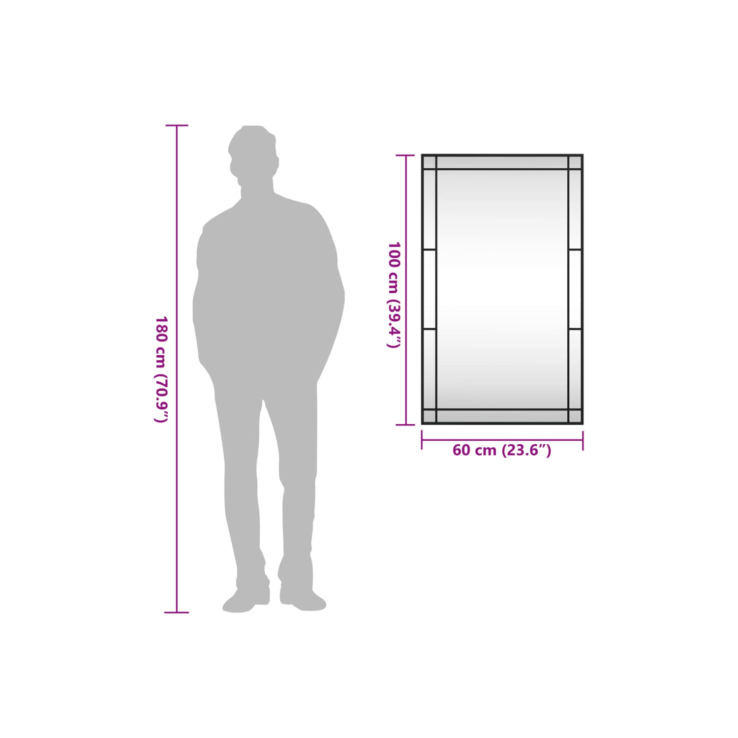 vidaXL Wall Mirror Black 60x100 cm Rectangle Iron