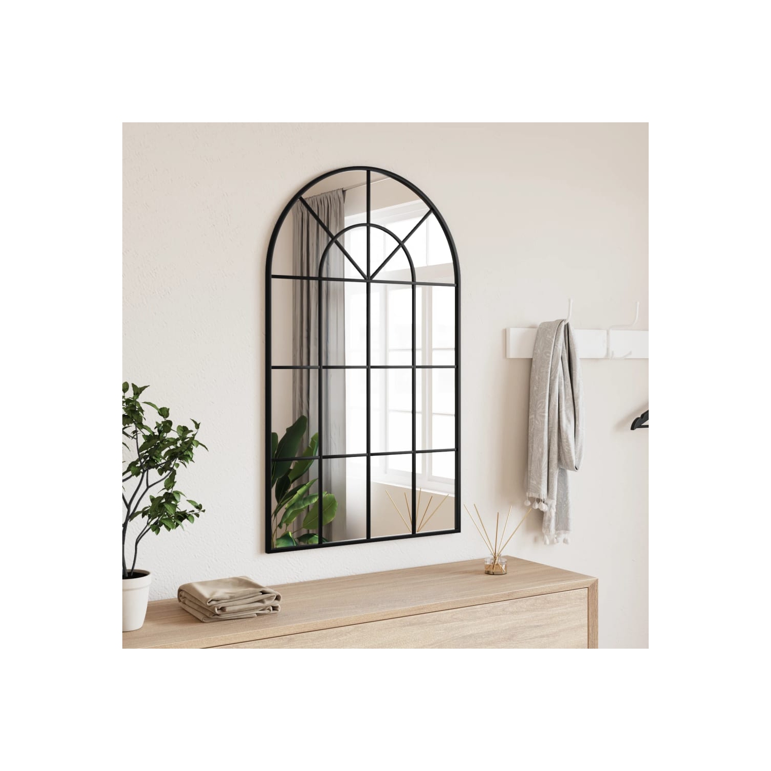 vidaXL Wall Mirror Black 60x100 cm Arch Iron