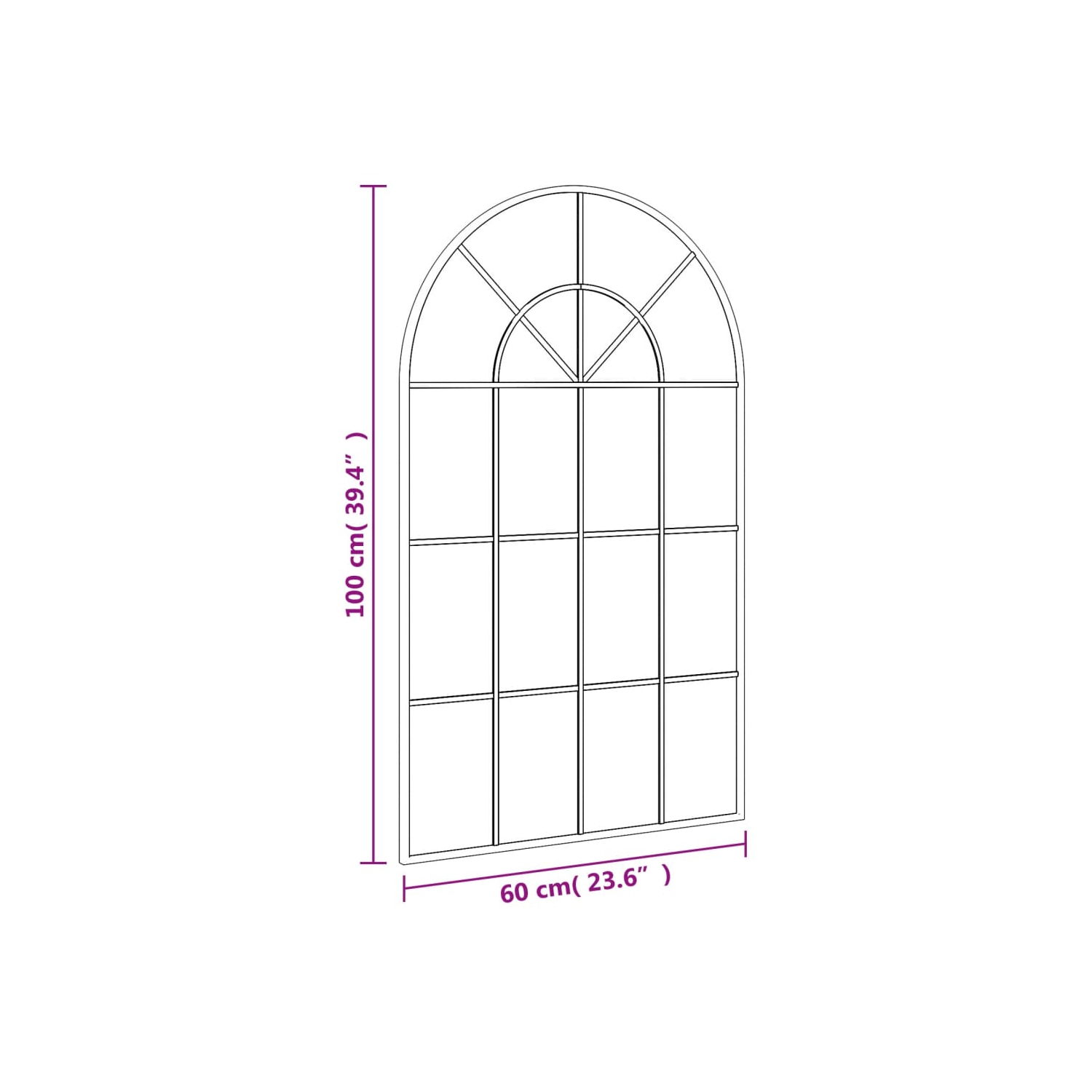 vidaXL Wall Mirror Black 60x100 cm Arch Iron