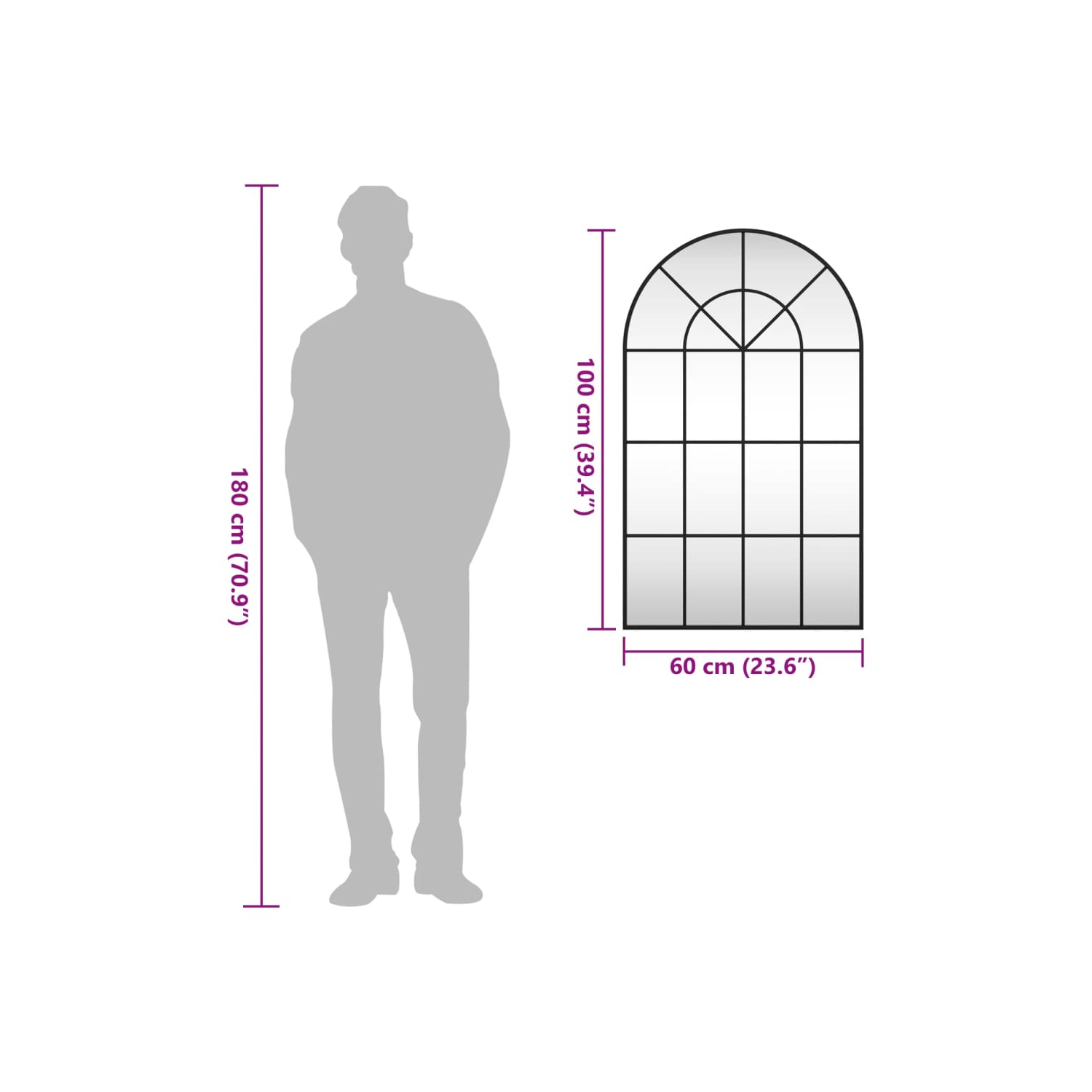 vidaXL Wall Mirror Black 60x100 cm Arch Iron