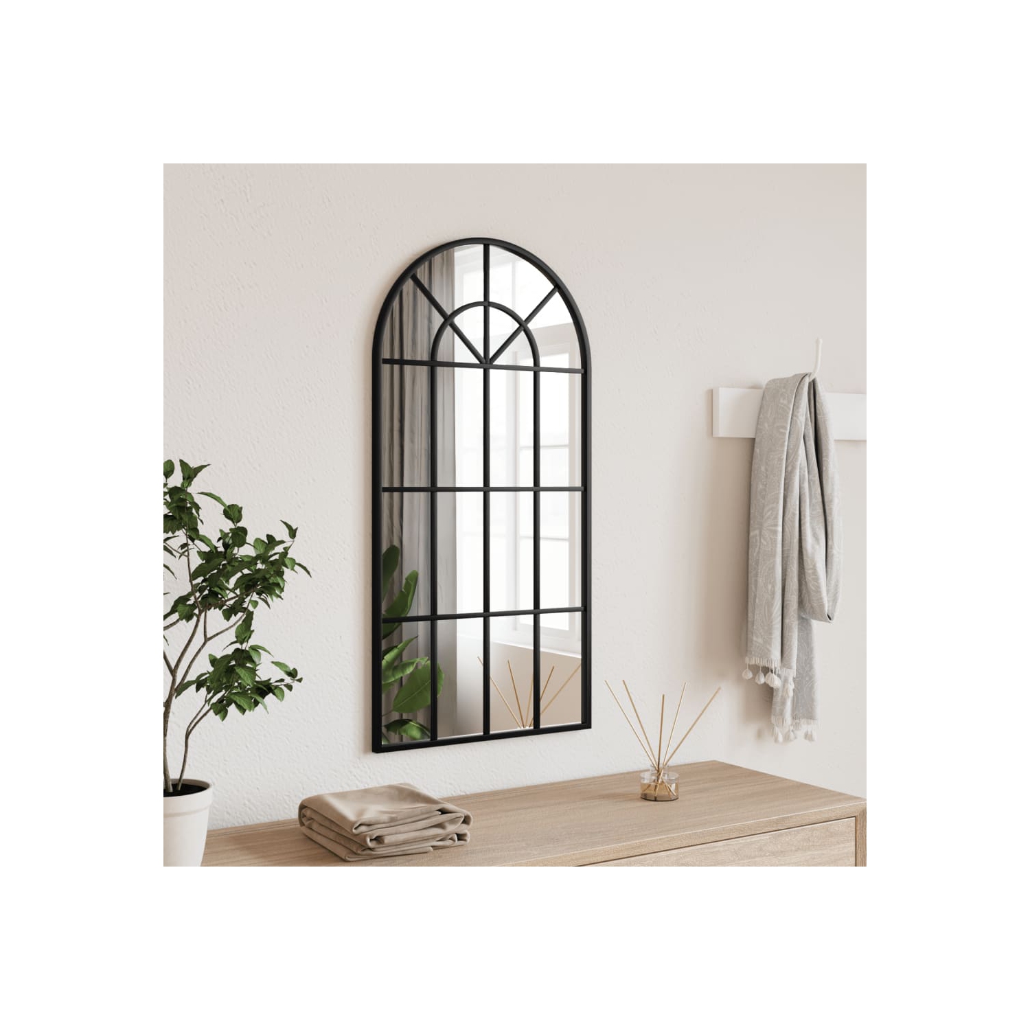 vidaXL Wall Mirror Black 40x80 cm Arch Iron