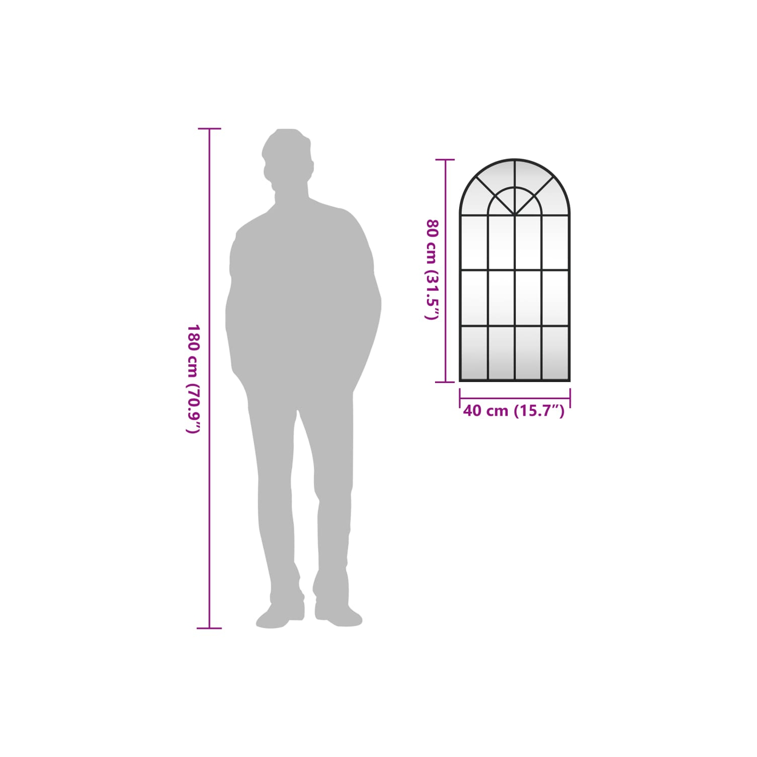 vidaXL Wall Mirror Black 40x80 cm Arch Iron