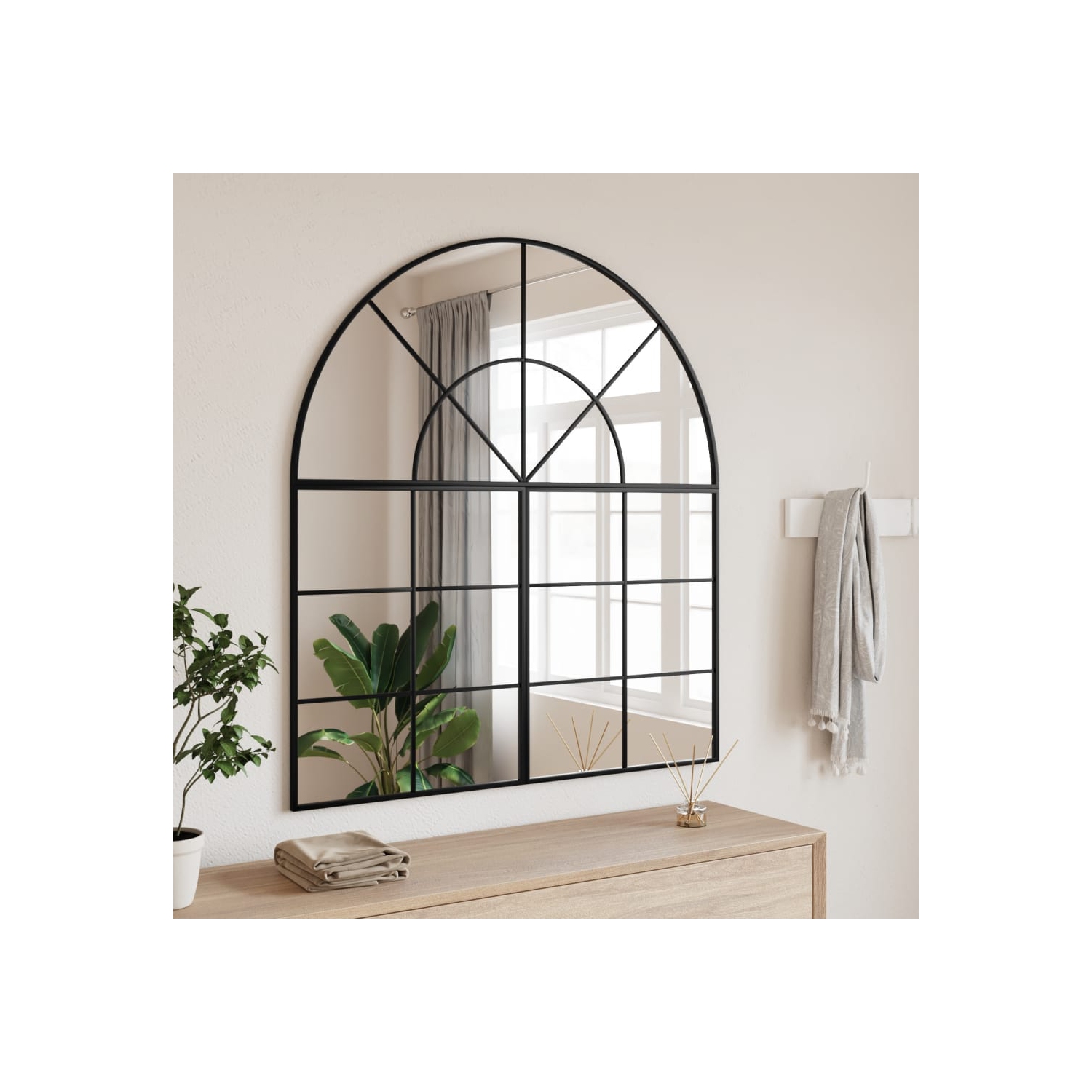 vidaXL Wall Mirror Black 100x50 cm Arch Iron