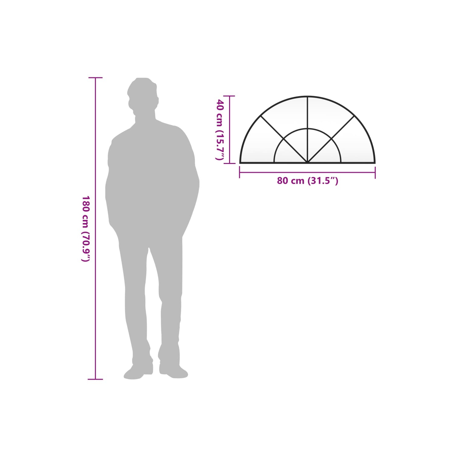 vidaXL Wall Mirror Black 80x40 cm Arch Iron