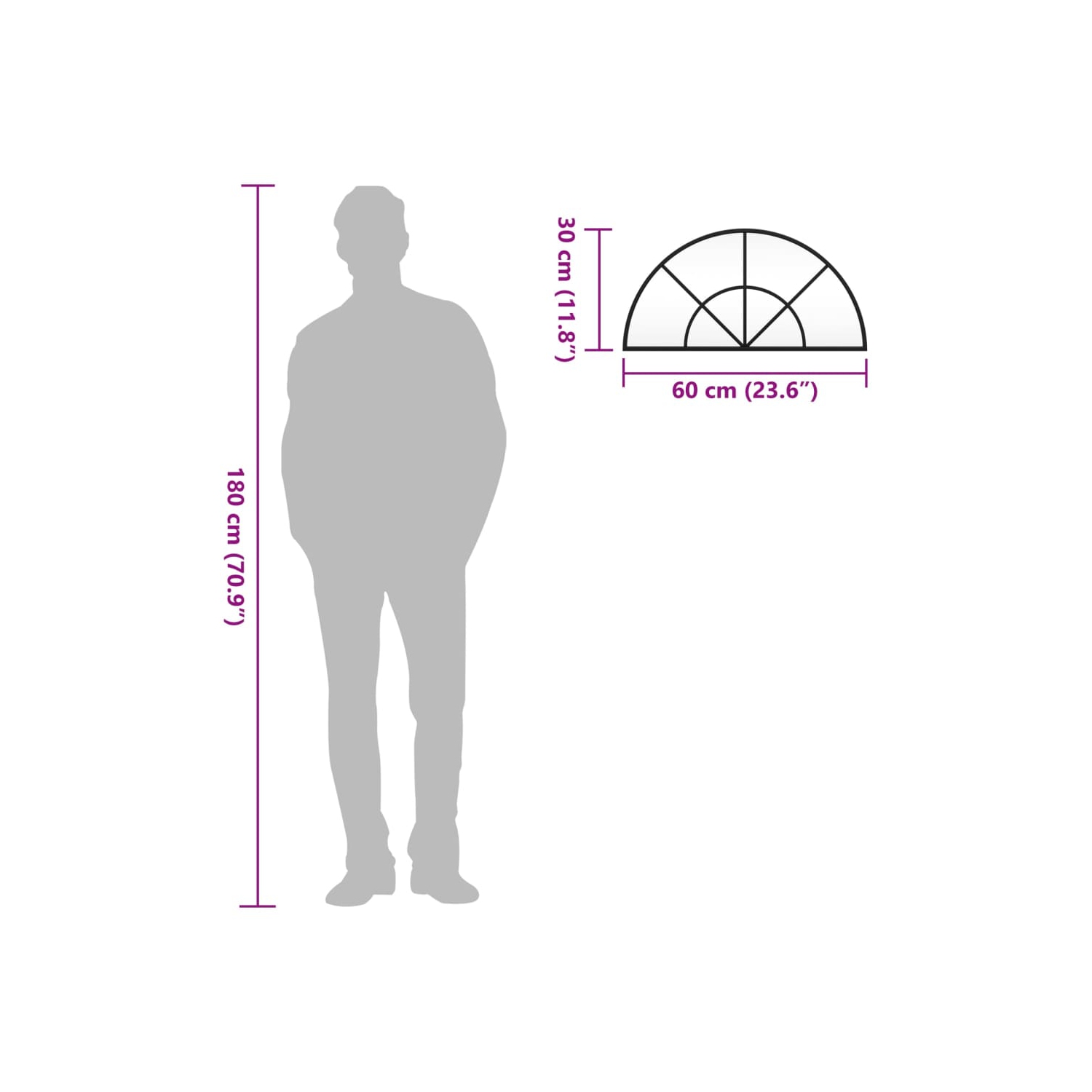 vidaXL Wall Mirror Black 60x30 cm Arch Iron