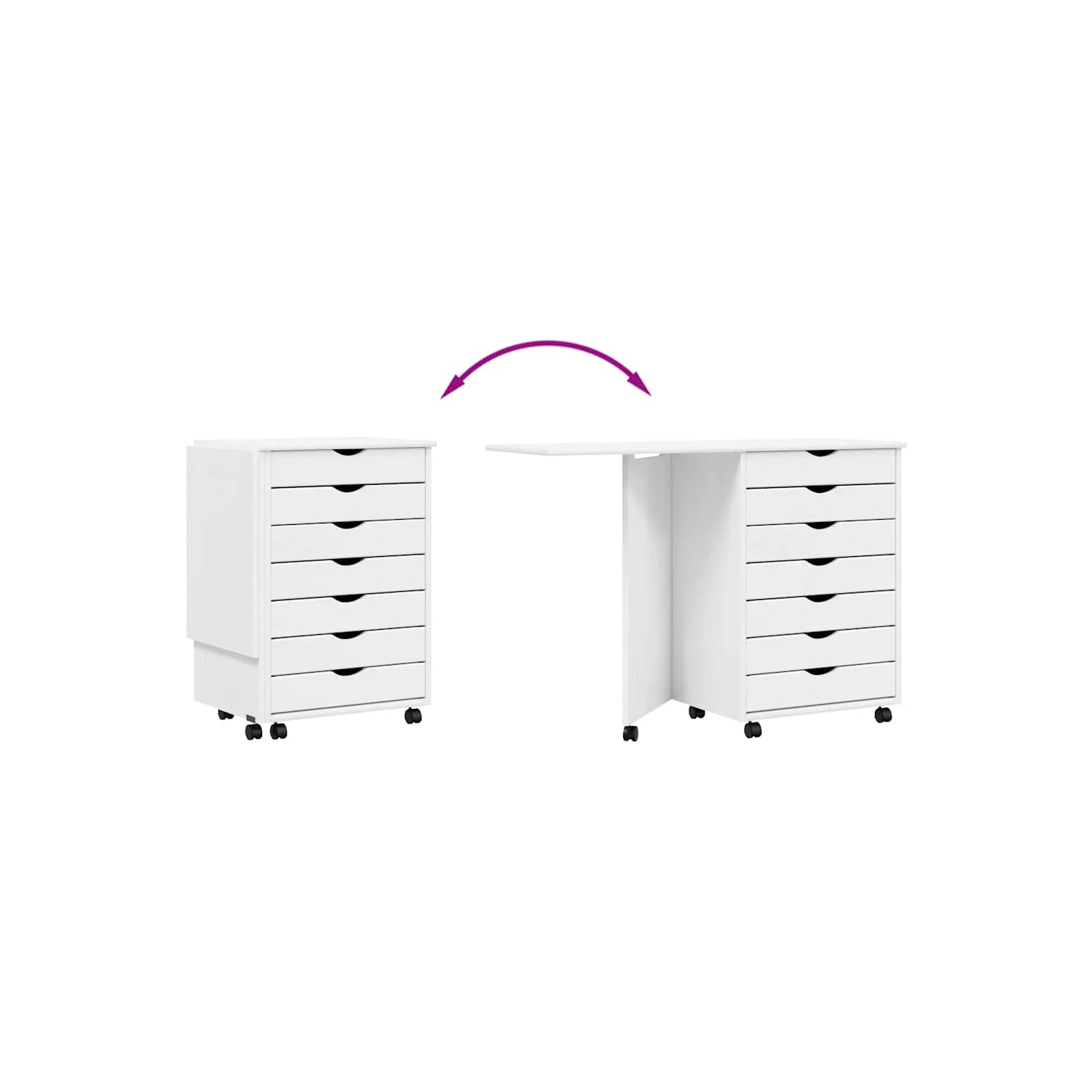 vidaXL MOSS 7-Drawer Chest with Desk & Wheels, Solid Pinewood, 41.5"x15.4"x29.3", White