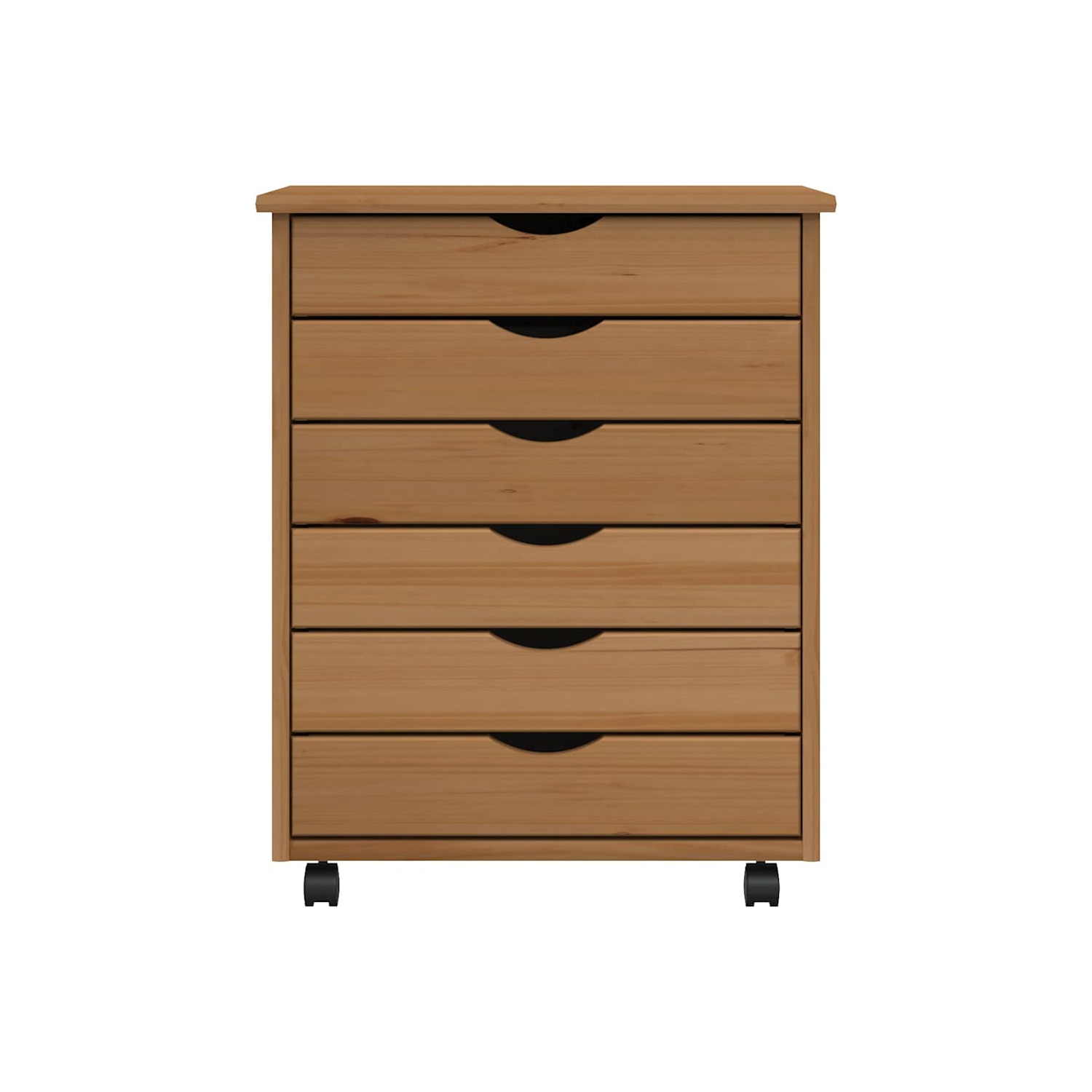 vidaXL MOSS 6-Drawer Chest with Wheels, Solid Pinewood, 20.9"x15.4"x25.8", Honey Brown
